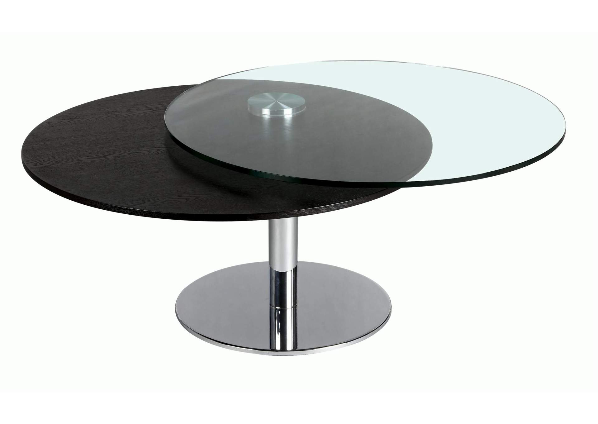 Contemporary Dual Round Top Motion Cocktail Table w/ Glass & Solid Wood Top,Chintaly Imports