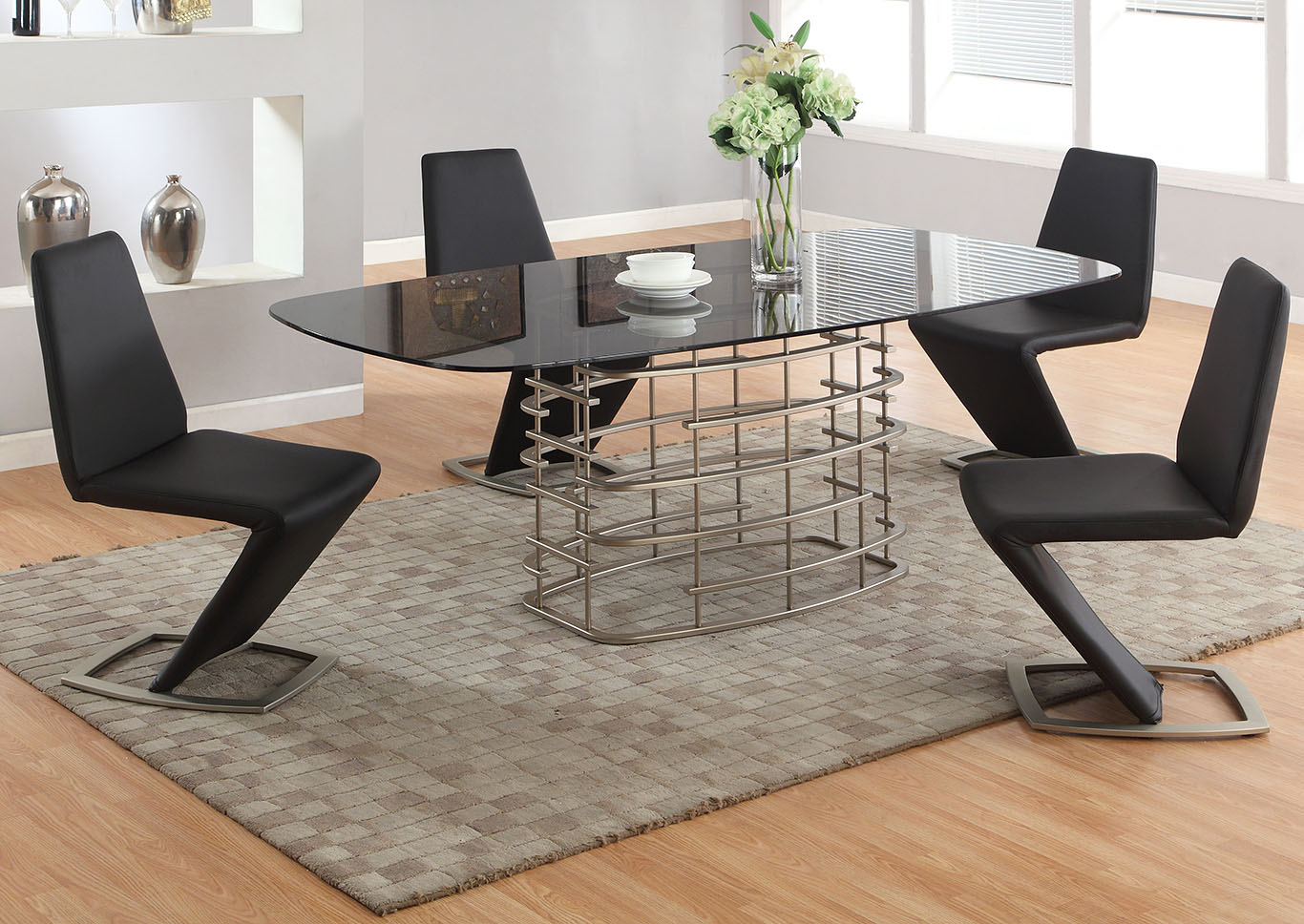 Abby Dining Table w/4 Black Chairs,Chintaly Imports