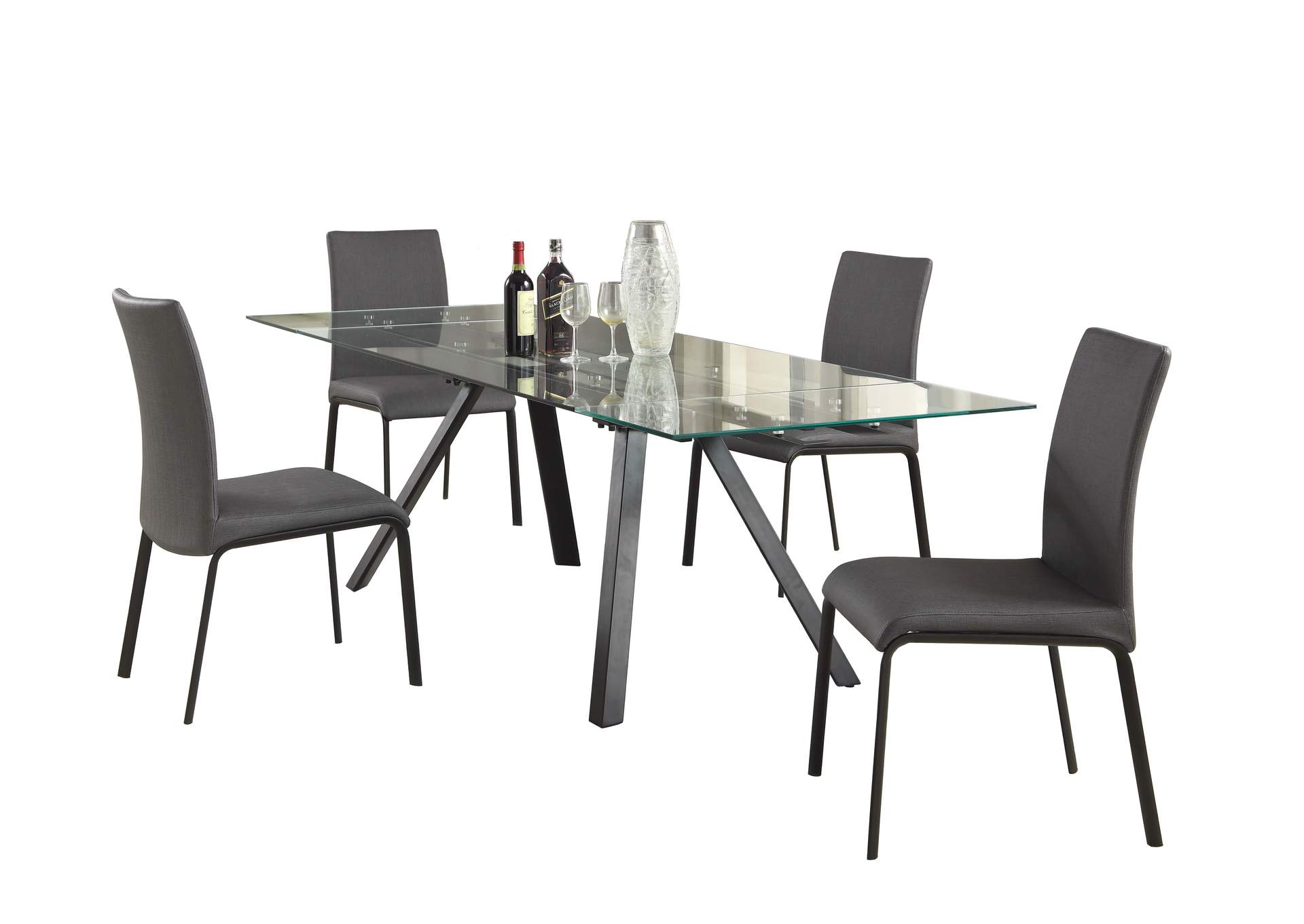 Dining Set w/ Extendable Glass Table & Curved-Back Chairs,Chintaly Imports