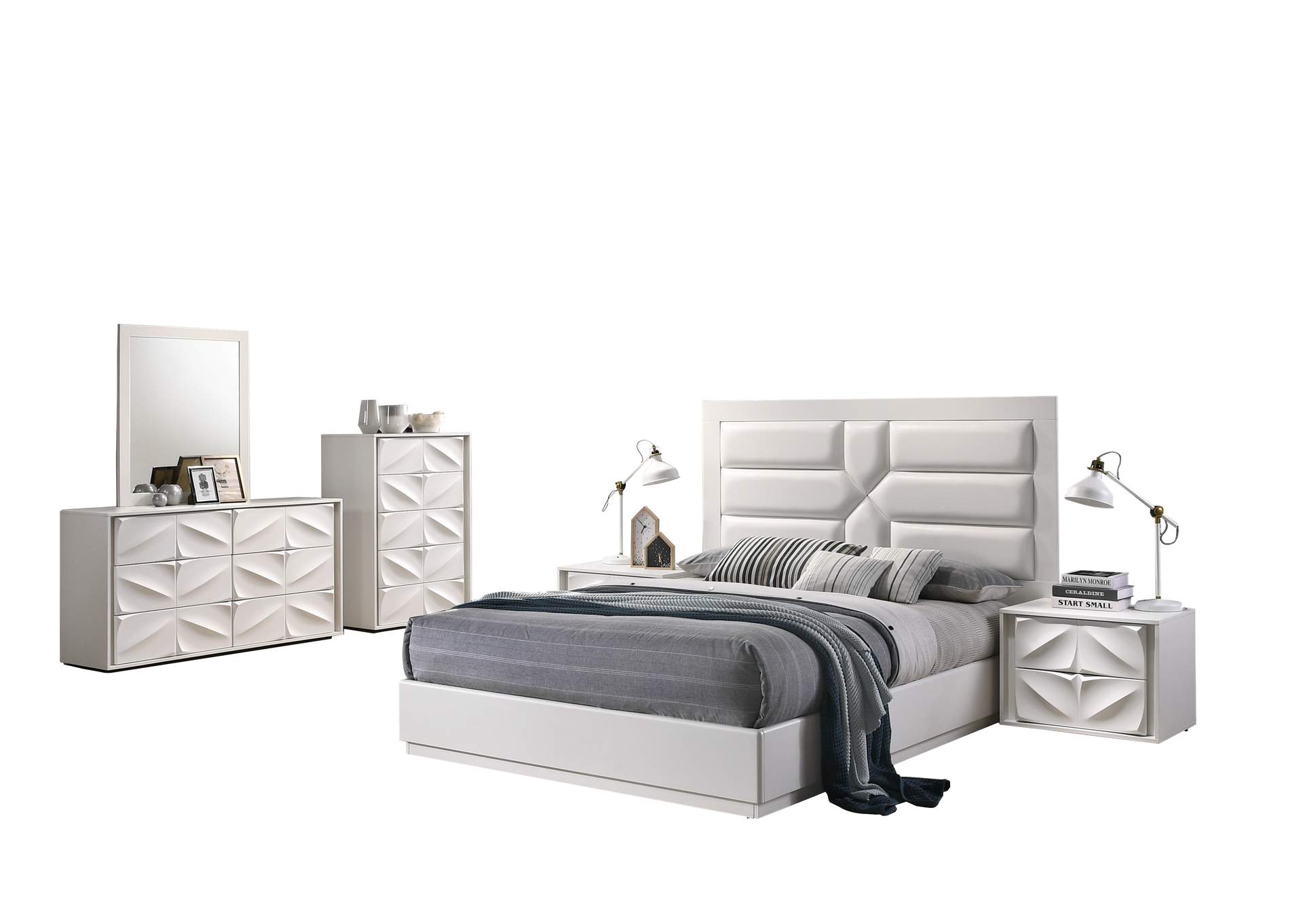 Contemporary Bedroom Set With King Size Bed,Chintaly Imports