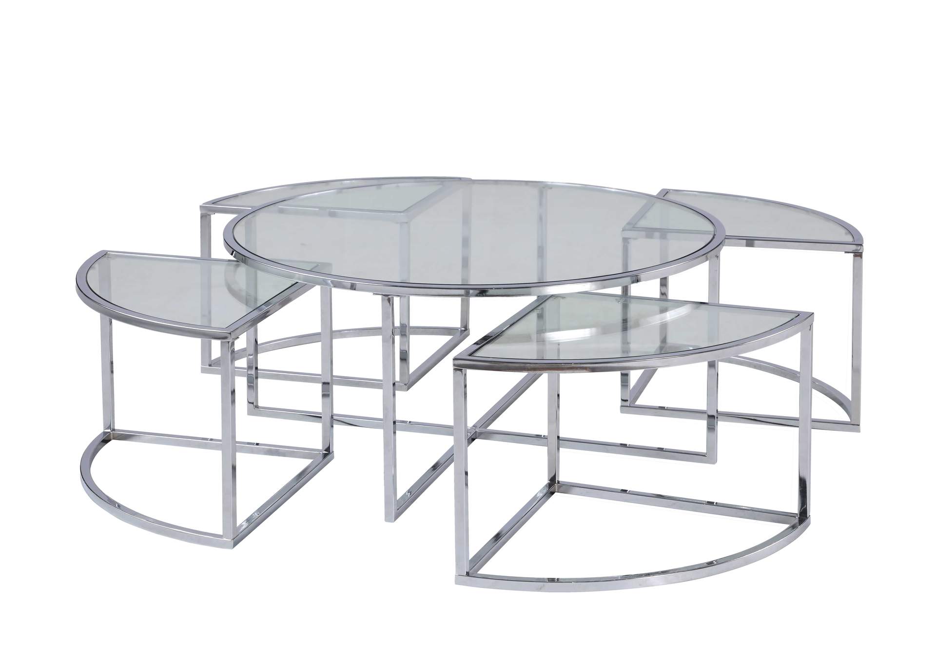 Contemporary 5 Piece Nesting Glass Cocktail Table Set,Chintaly Imports