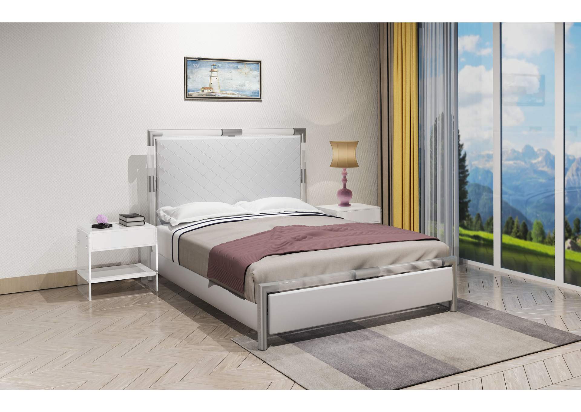 Acrylic Bedroom Set With King Bed , Buffet & Lamp Table,Chintaly Imports