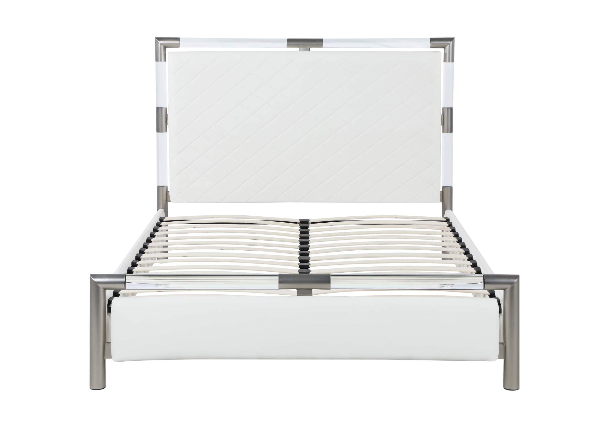 Upholstered Queen Bed w/ Solid Acrylic and Brushed Nickel Frame,Chintaly Imports