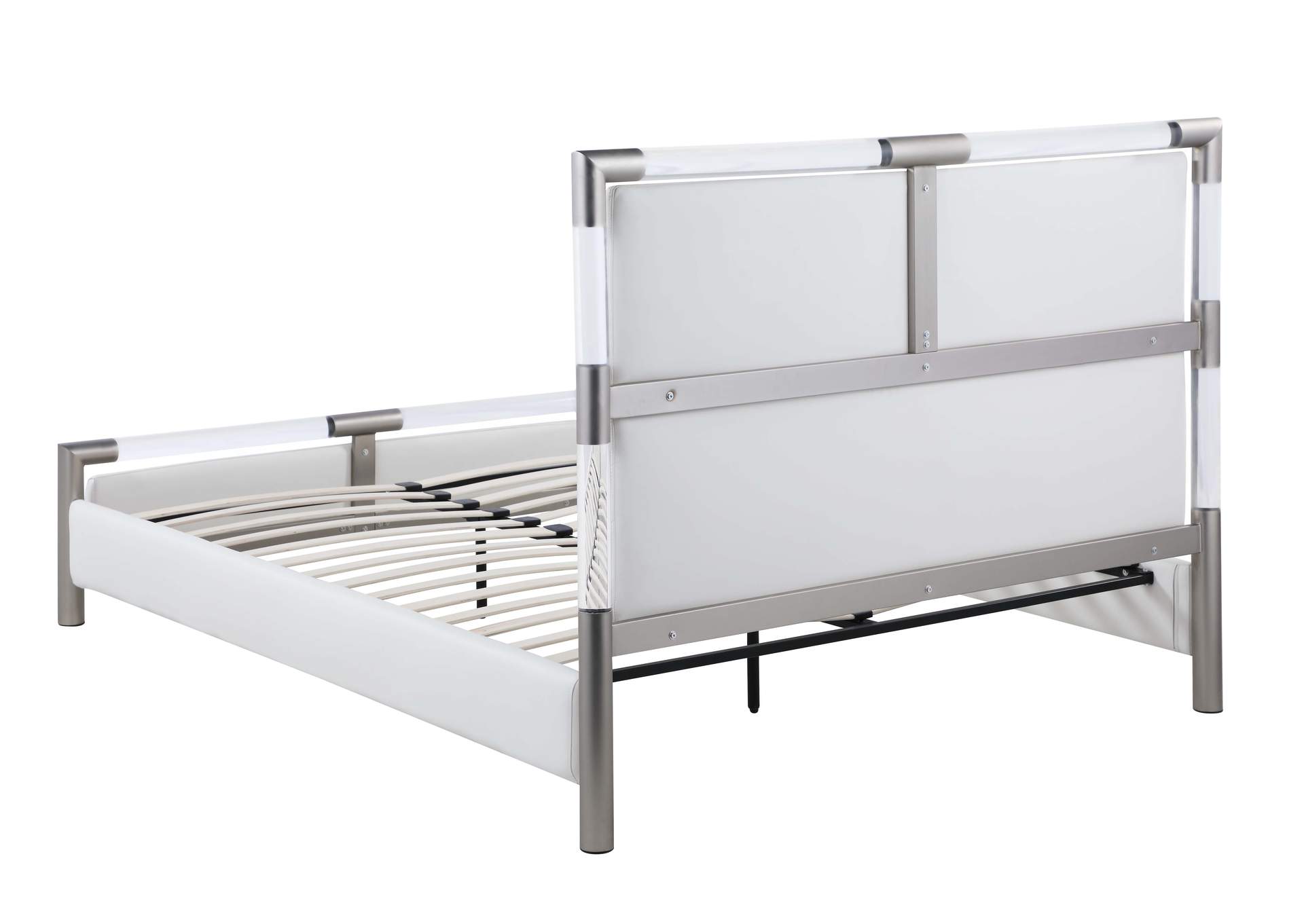 Upholstered King Bed w/ Solid Acrylic and Brushed Nickel Frame,Chintaly Imports