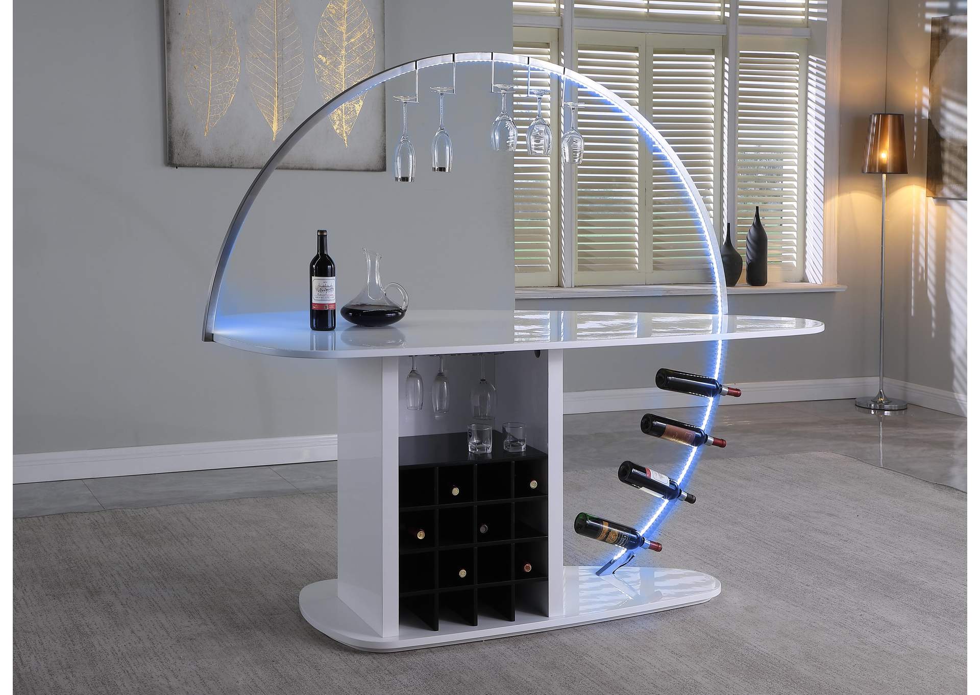 Contemporary Bar With Customizable Led Lights & Bottle Racks,Chintaly Imports