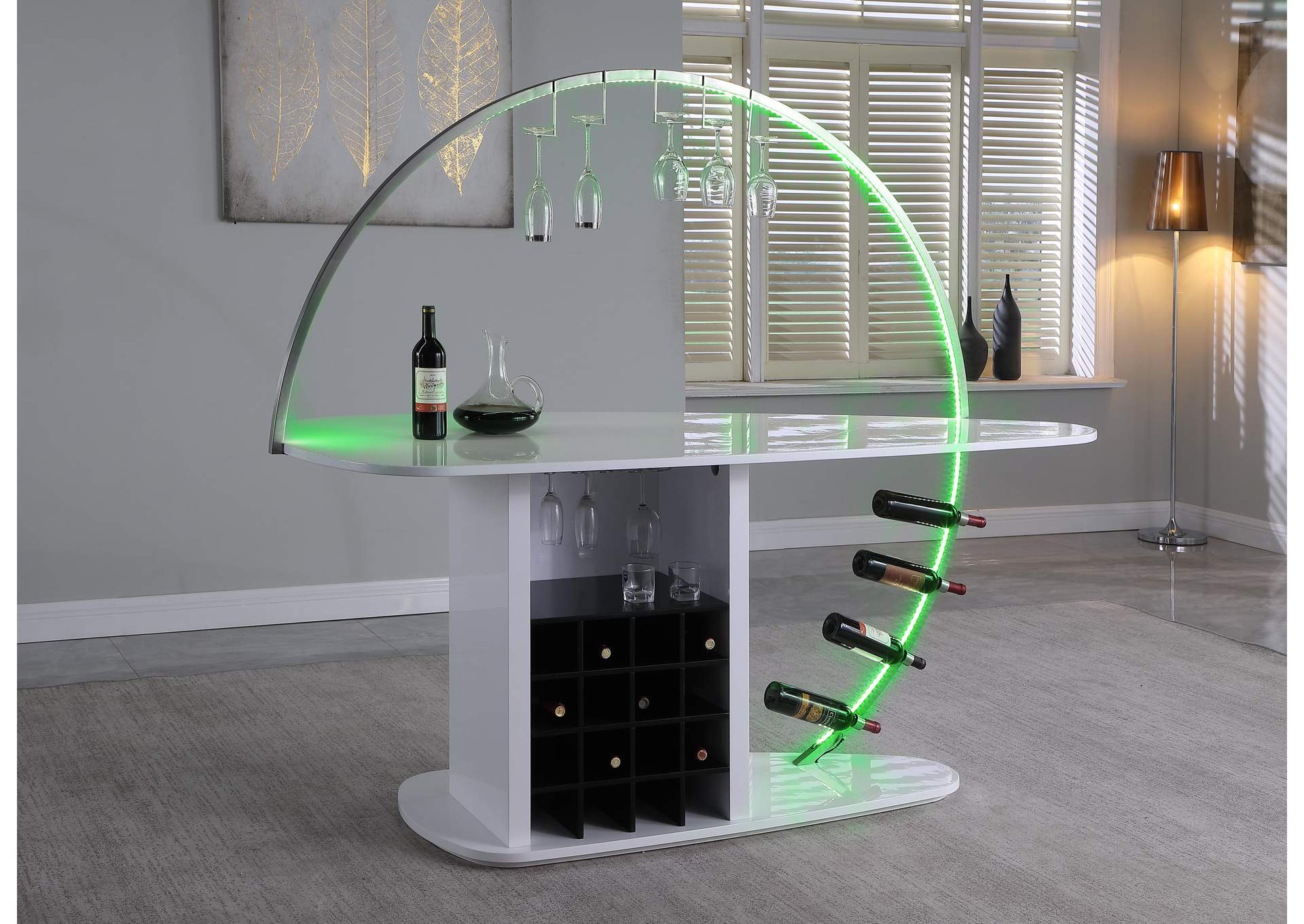 Contemporary Bar With Customizable Led Lights & Bottle Racks,Chintaly Imports