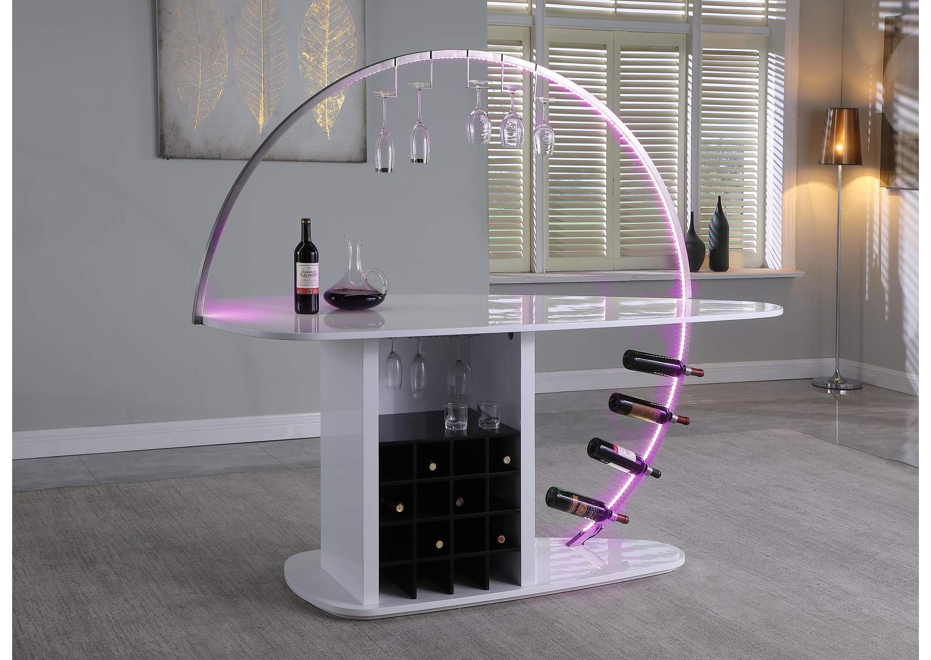 Contemporary Bar With Customizable Led Lights & Bottle Racks,Chintaly Imports