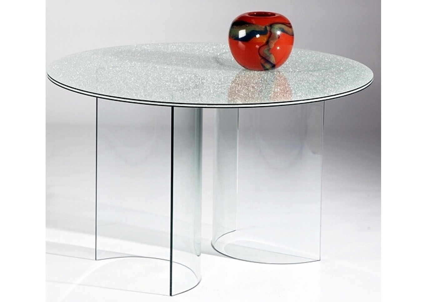 Light Grey Round Crackled Glass Dining Table,Chintaly Imports