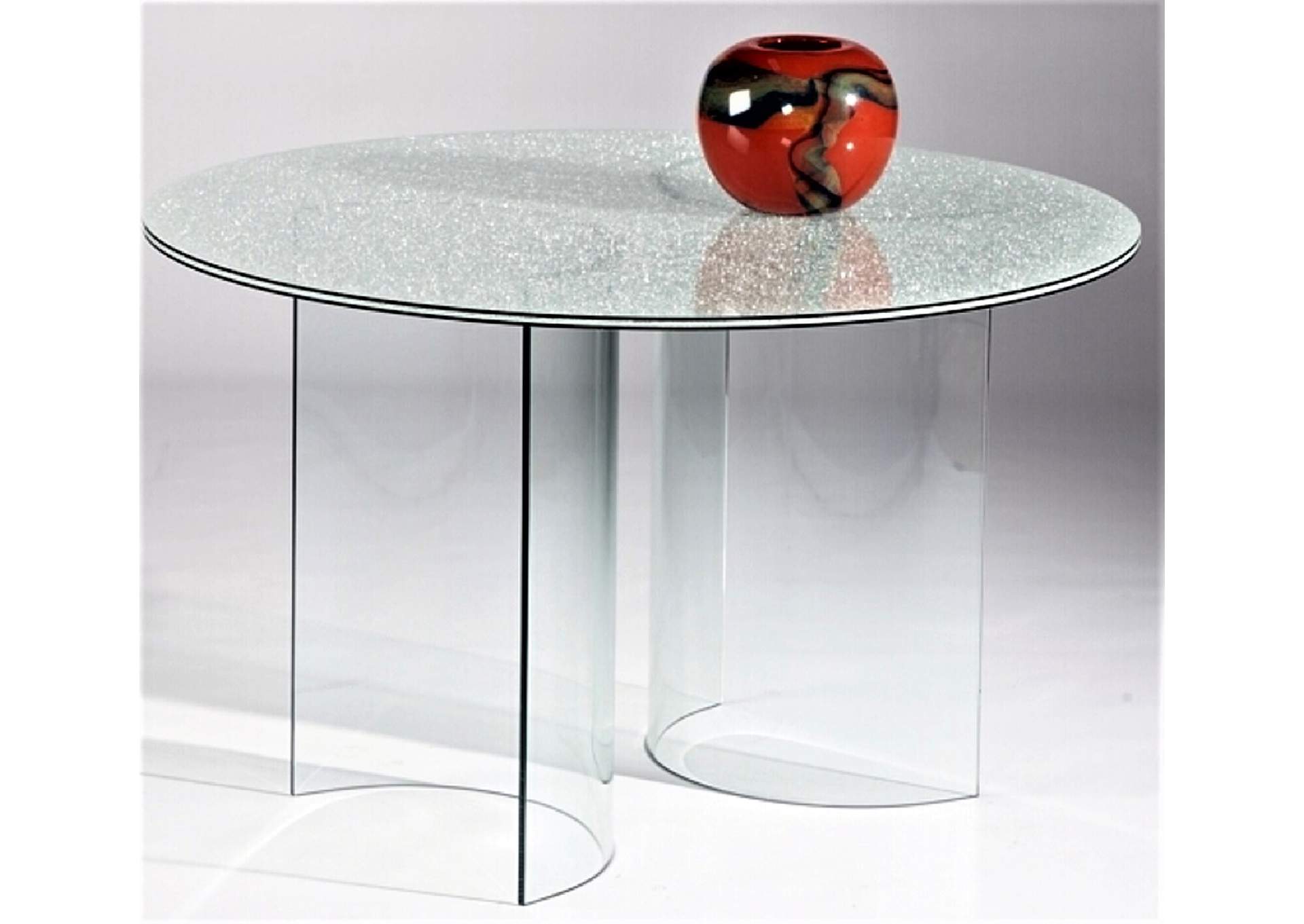 Cbase Clear Contemporary Round Crackled Glass Dining Table,Chintaly Imports