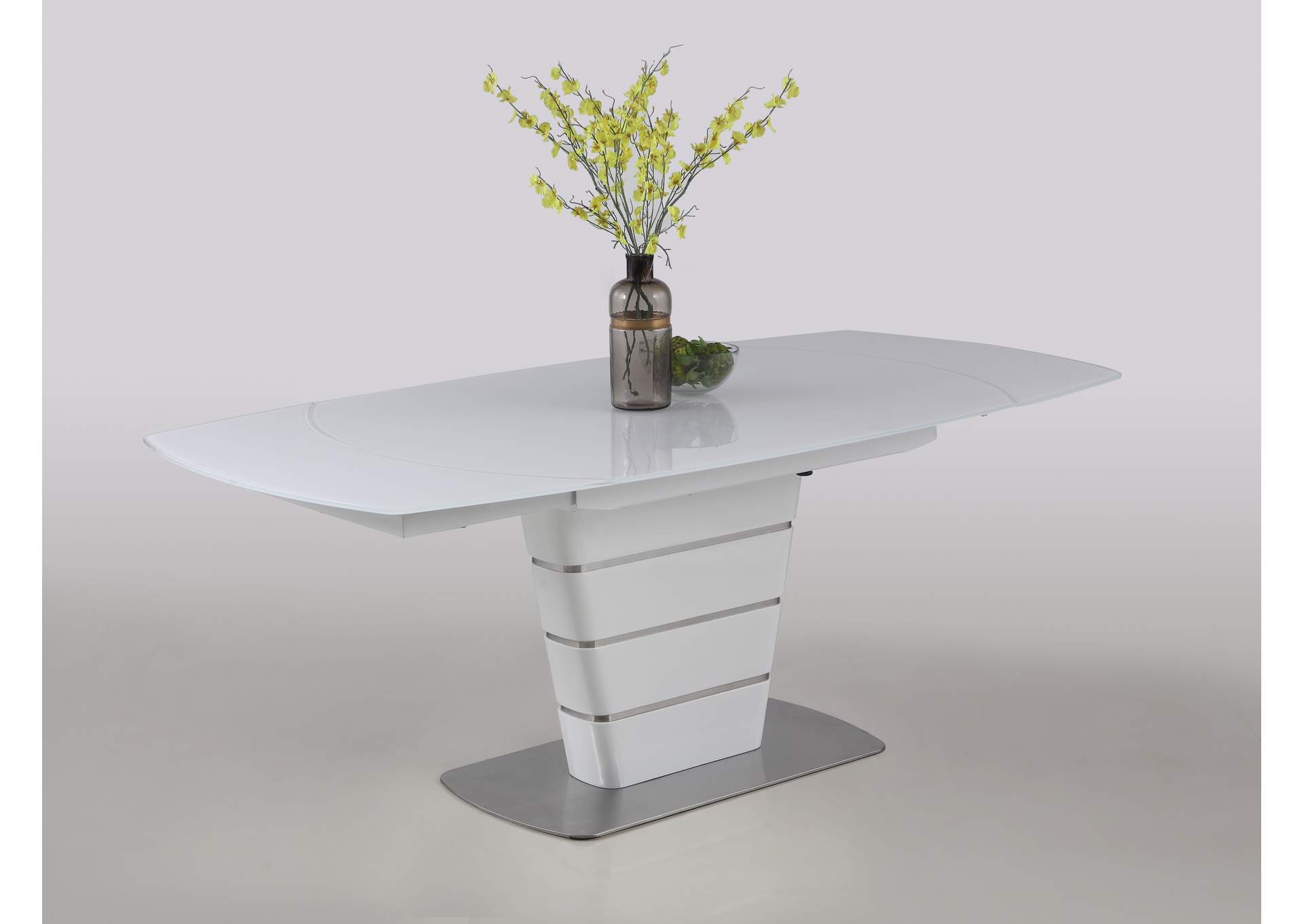 Contemporary White Motion-Extendable Dining Table,Chintaly Imports