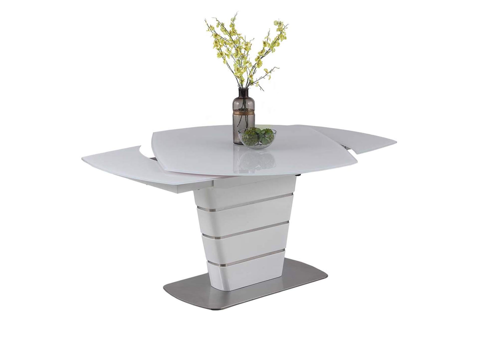 Charlotte Contemporary White Motion-Extendable Dining Table,Chintaly Imports