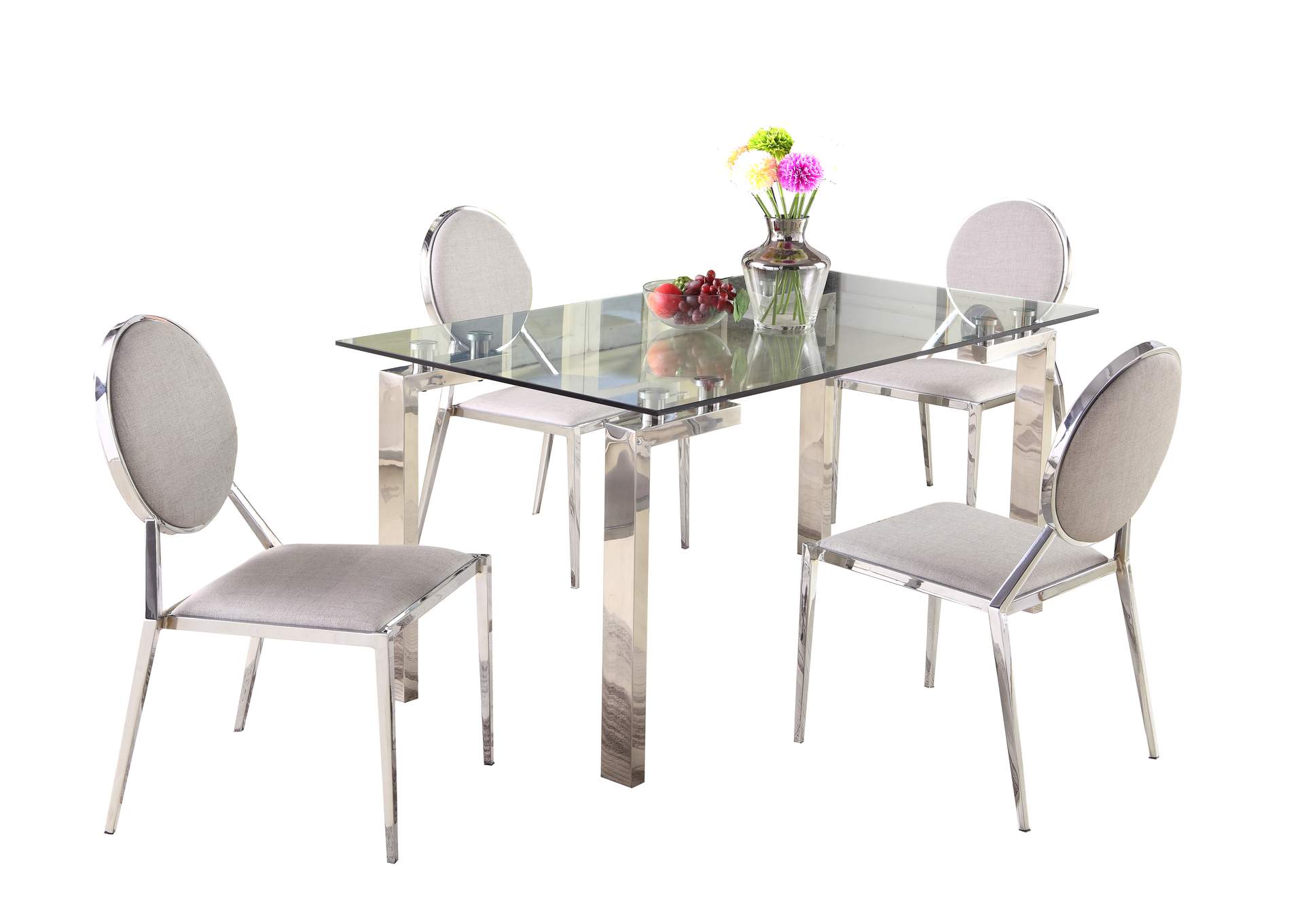 Contemporary Dining Set w/ Glass Table & Upholstered Chairs,Chintaly Imports