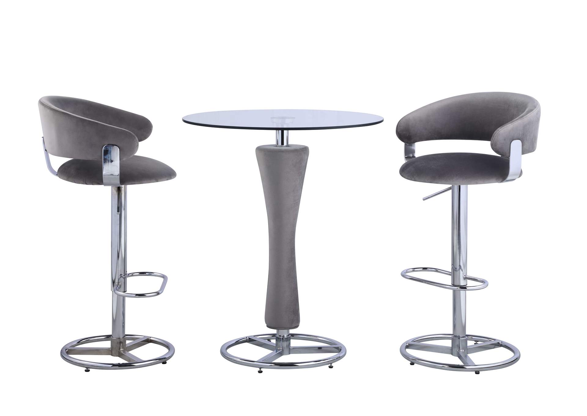 Daniella Contemporary Round Glass Pub, Glass Top Pub Table And Chairs