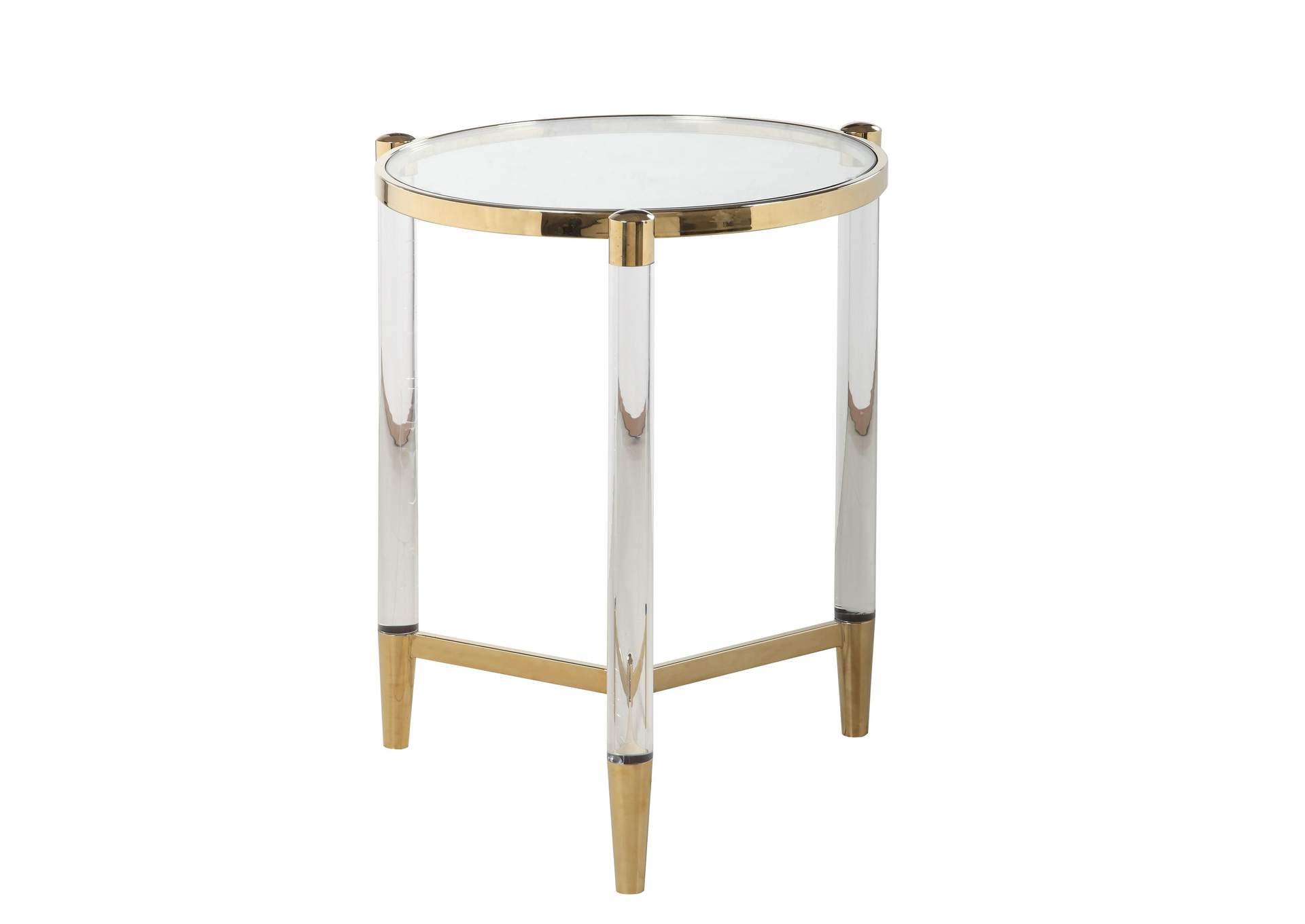 Denali Brass Round Tempered Glass Lamp Table,Chintaly Imports
