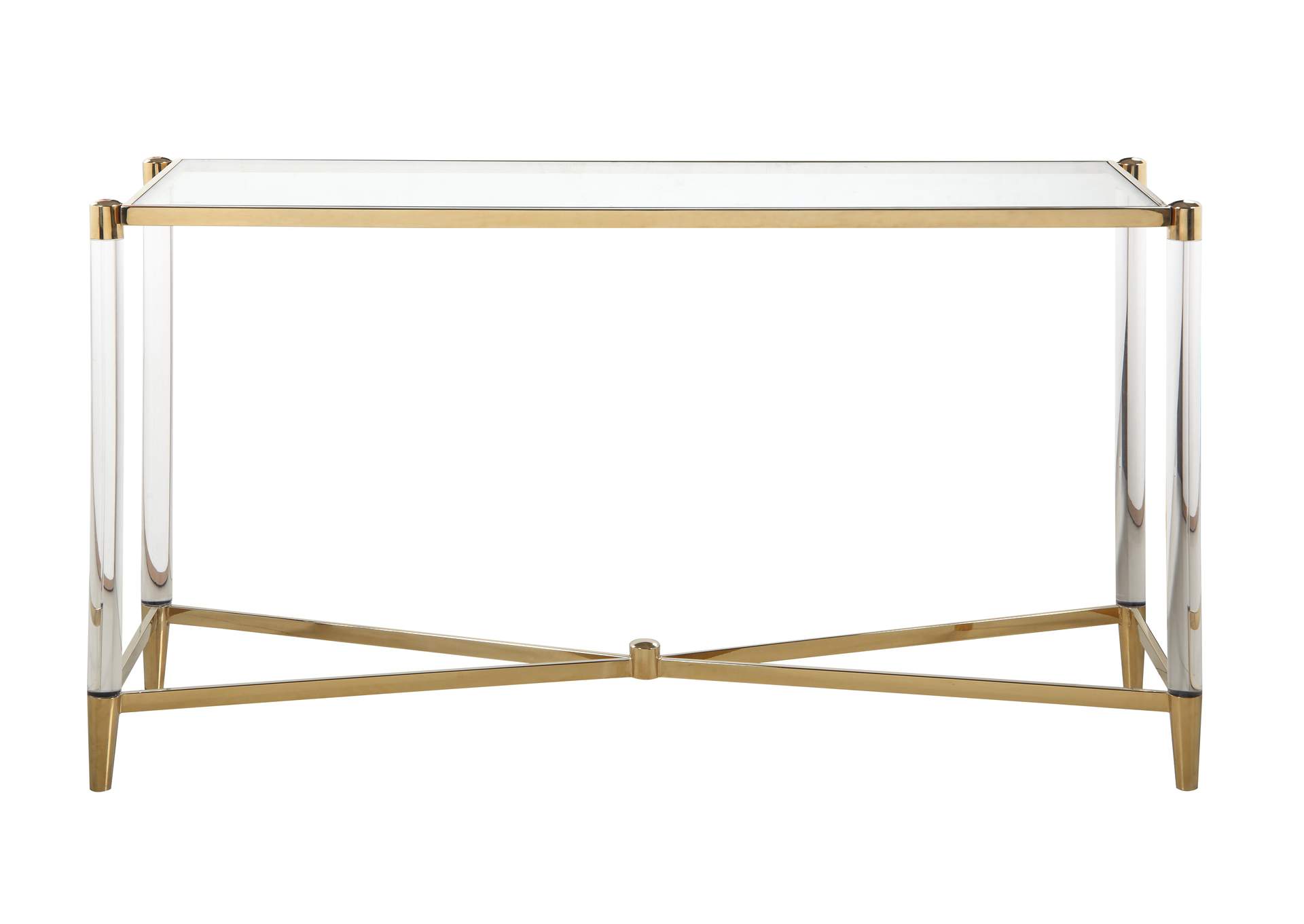 Denali Brass Rectangular Glass Top Sofa Table,Chintaly Imports