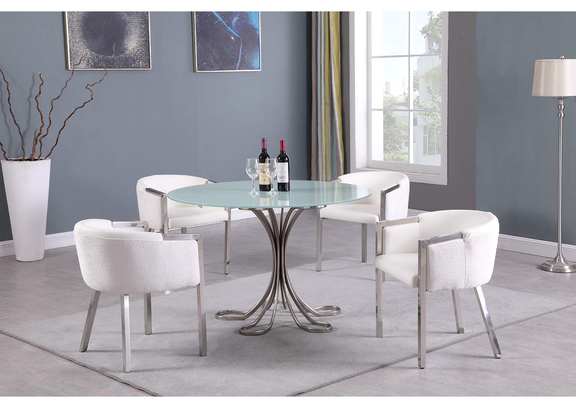 Desiree White Glass Dining Table,Chintaly Imports