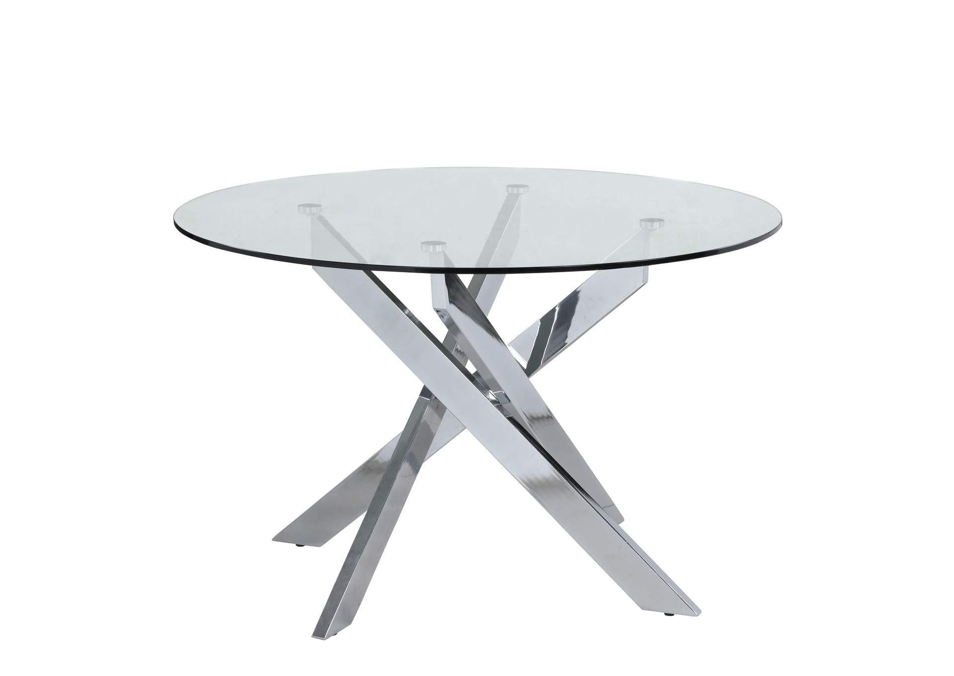 Dusty Chrome Contemporary Dining Table w/Clear Round Glass Top,Chintaly Imports