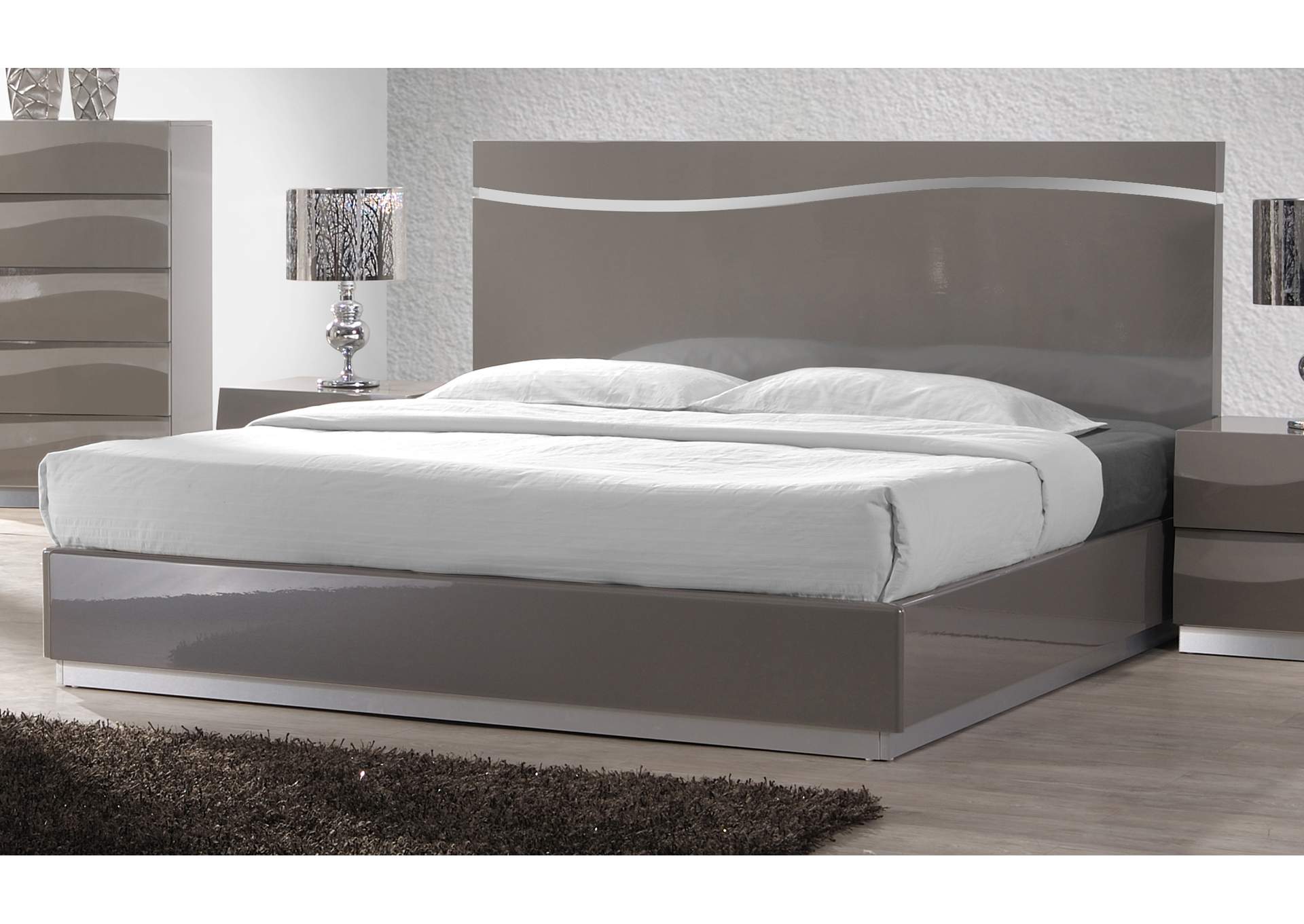 Delhi Gray Contemporary High Gloss Queen Bed,Chintaly Imports