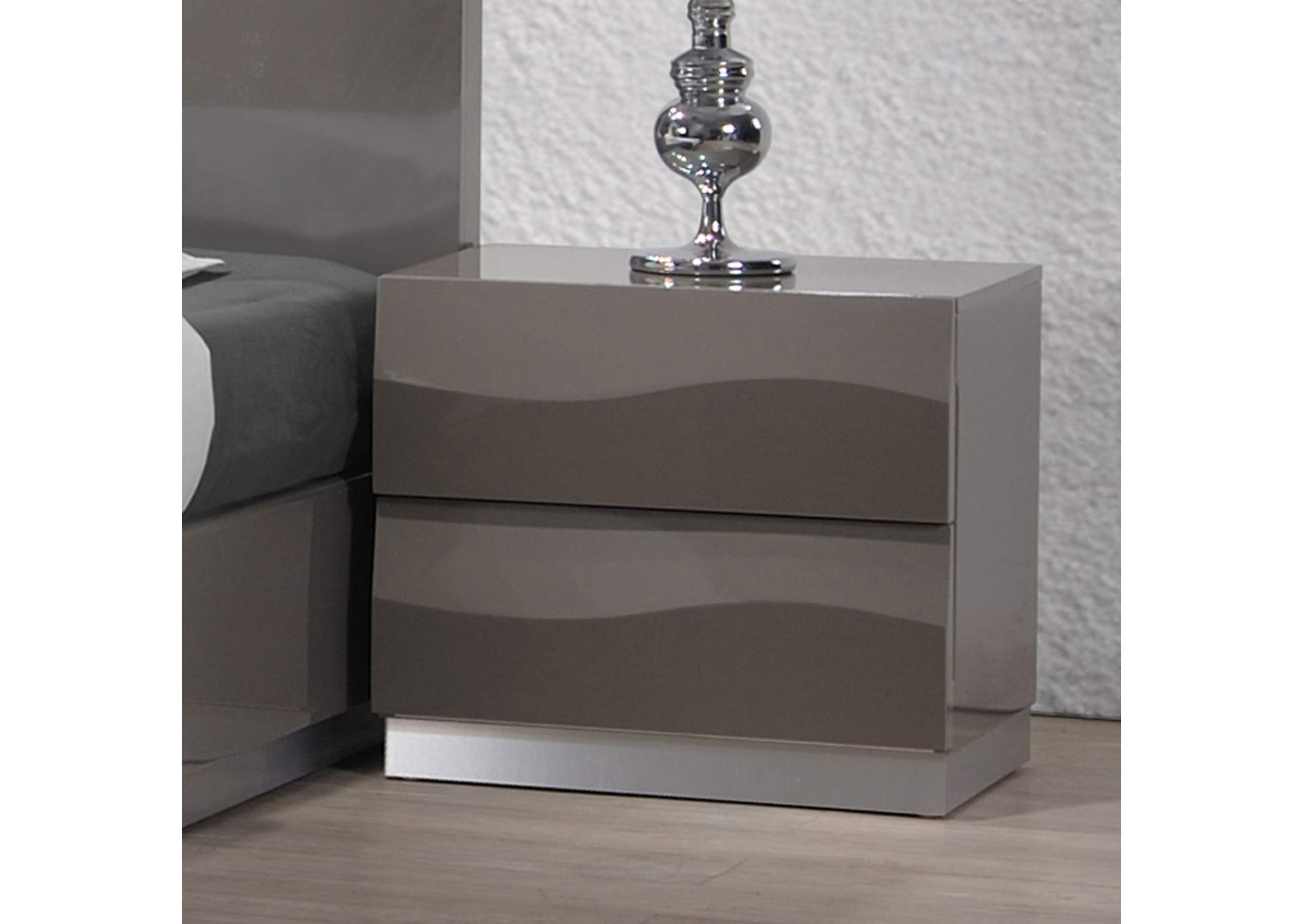 Delhi Gloss Gray Contemporary High Gloss 2-Drawer Nightstand,Chintaly Imports