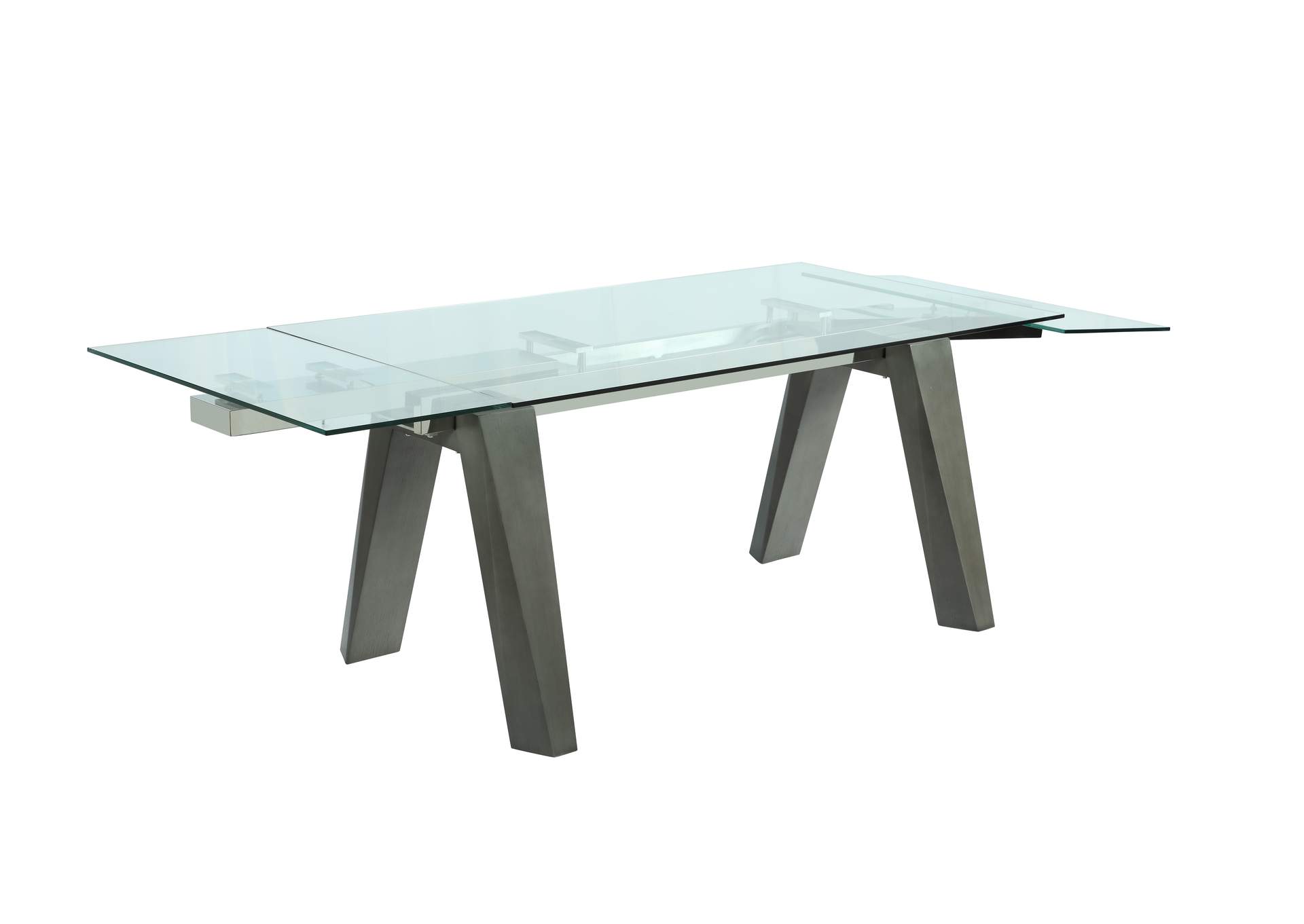 Modern Dining Table w/ Extendable Glass Top & Solid Wood Legs,Chintaly Imports