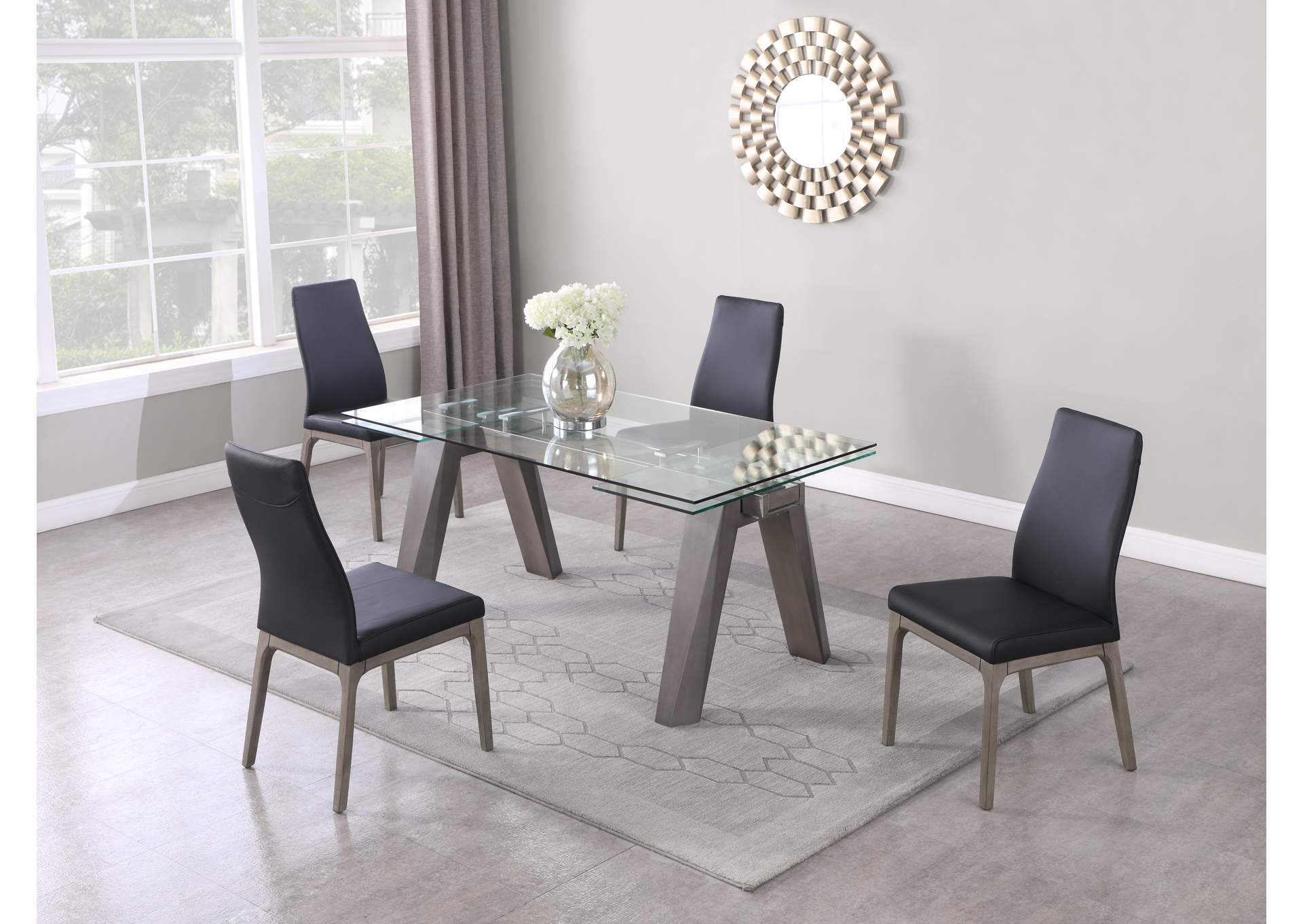 extending glass table and 6 chairs