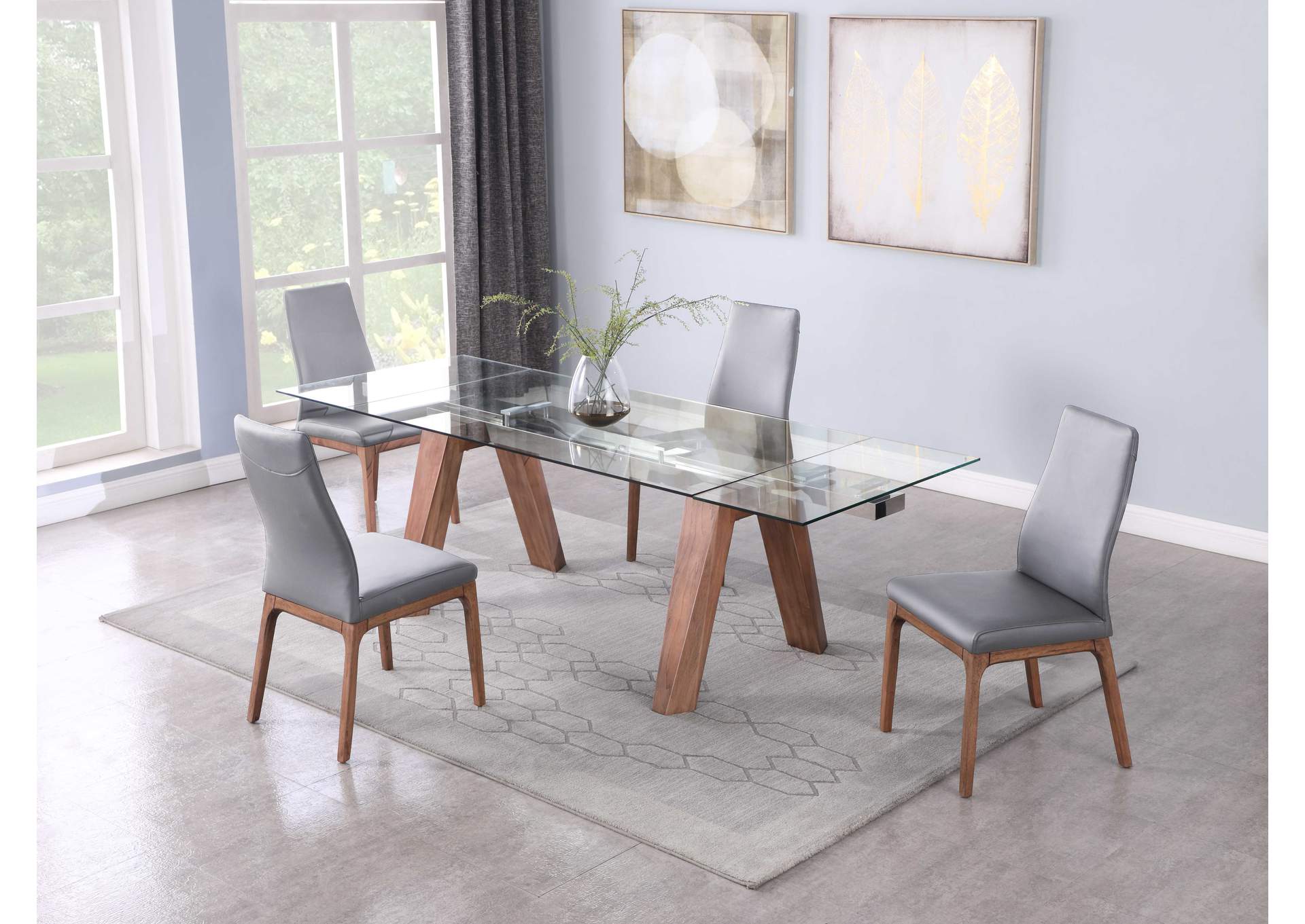 extending glass table and 6 chairs