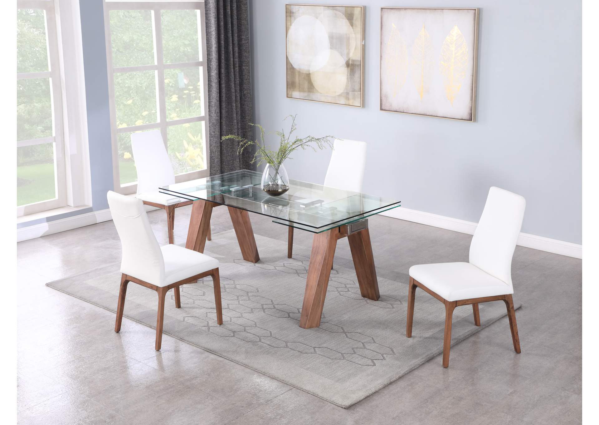 Modern Dining Set With Extendable Glass Table & 2-Tone Chairs,Chintaly Imports