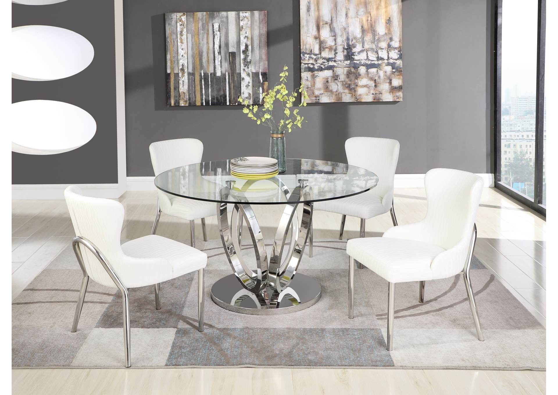 Evelyn Contemporary Dining Room Set w/ Glass Top Table & 4 Chairs,Chintaly Imports
