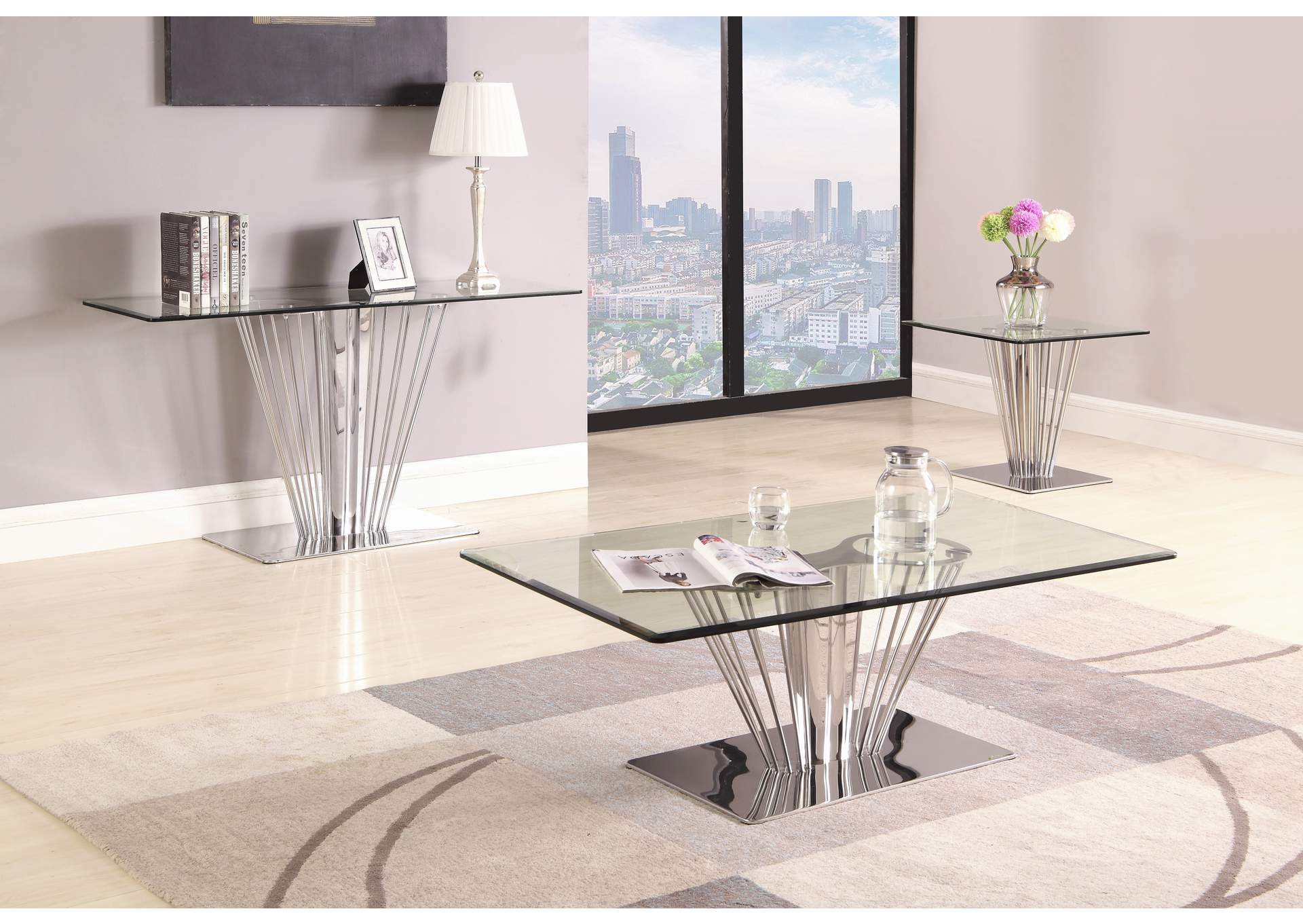 Contemporary Glass Sofa Table,Chintaly Imports