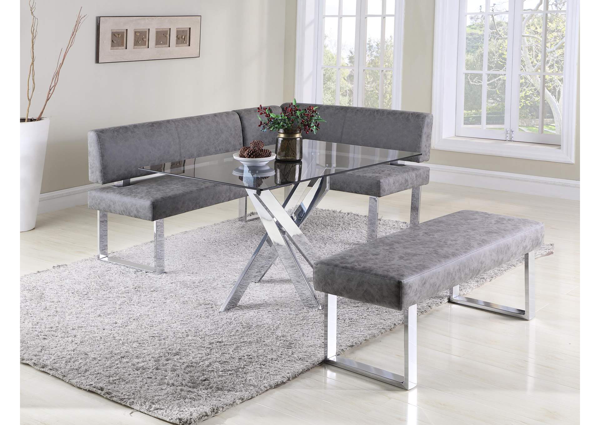 Genevieve Modern Rectangular Glass Top Dining Table,Chintaly Imports