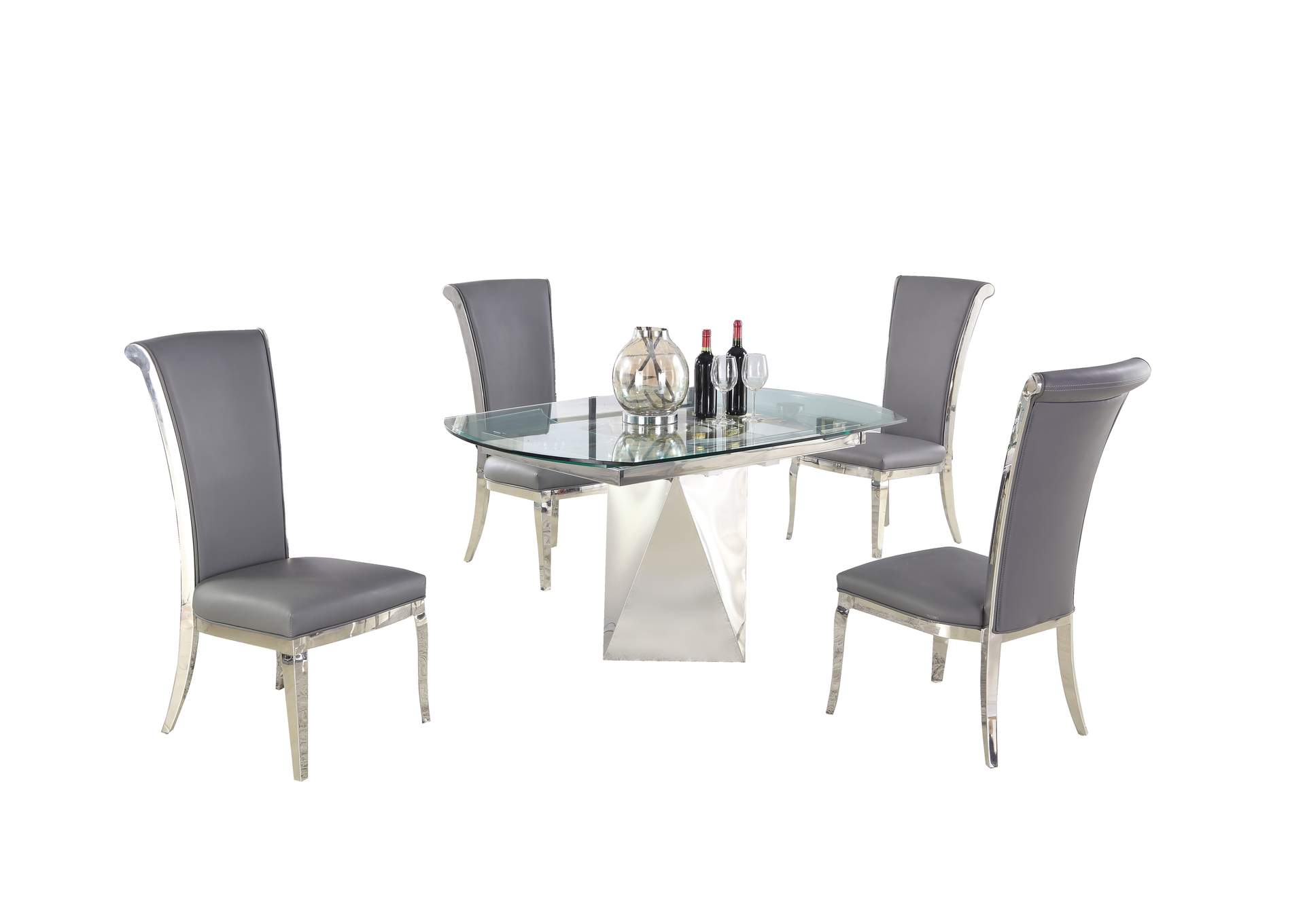 Contemporary Motion-Extendable Glass Dining Set With 4 Chairs,Chintaly Imports
