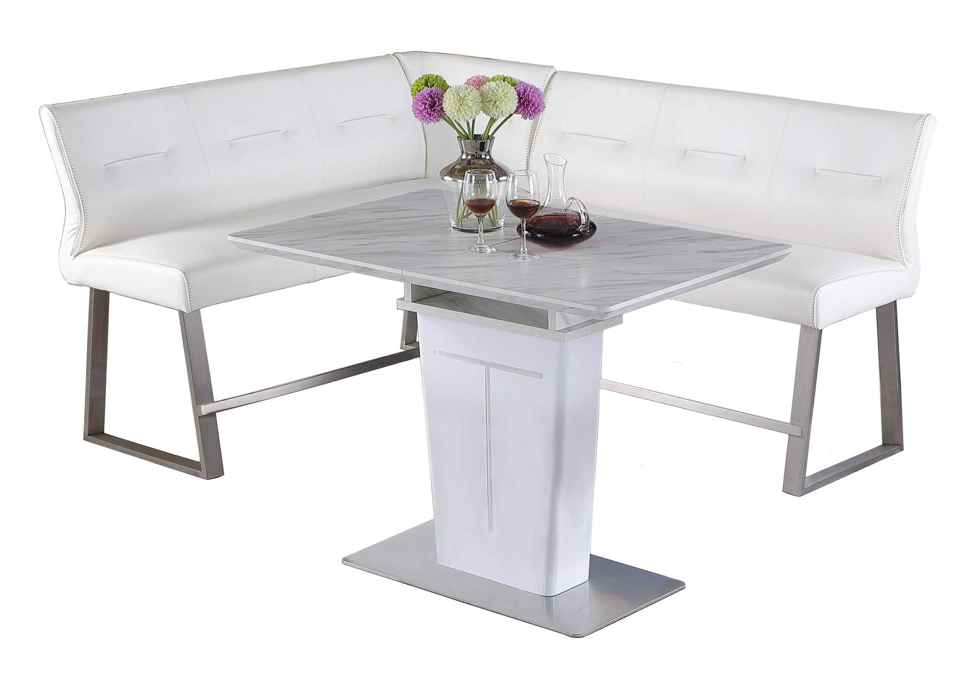 Contemporary Dining Counter Set With Extendable Table And Reversible Nook,Chintaly Imports