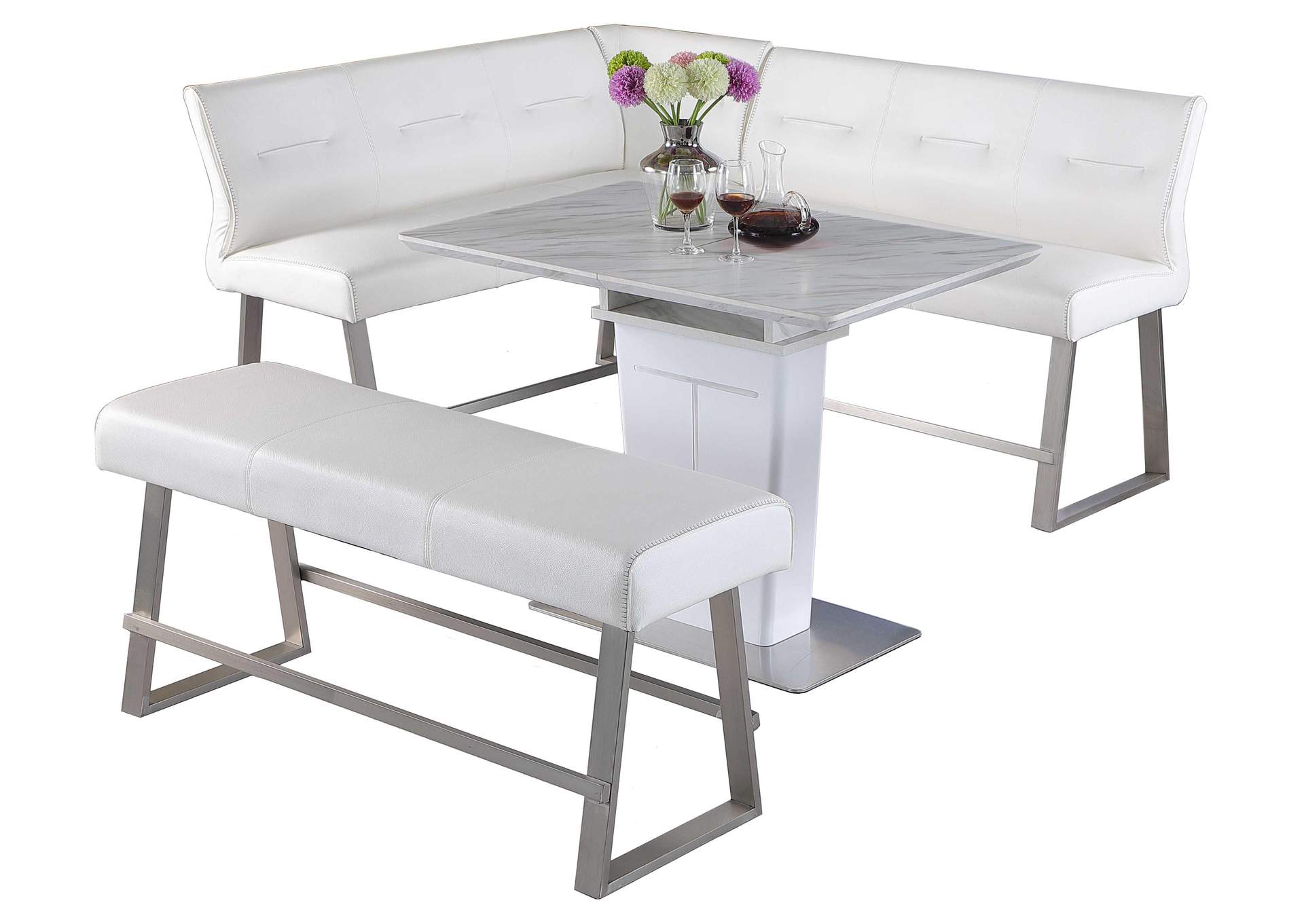 Contemporary Dining Counter Set With Extendable Table , Reversible Nook And Bench,Chintaly Imports
