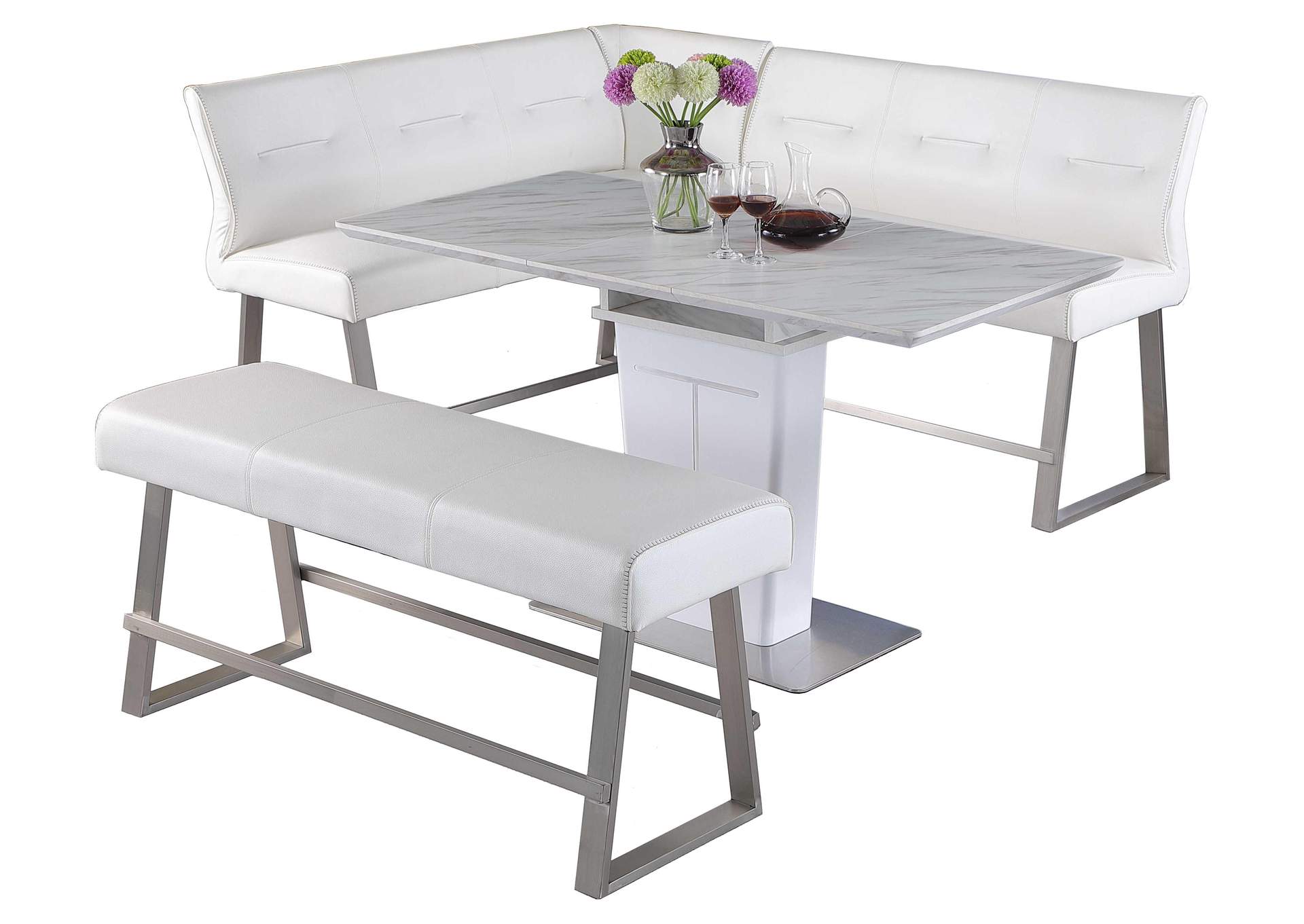 Contemporary Dining Counter Set With Extendable Table , Reversible Nook And Bench,Chintaly Imports