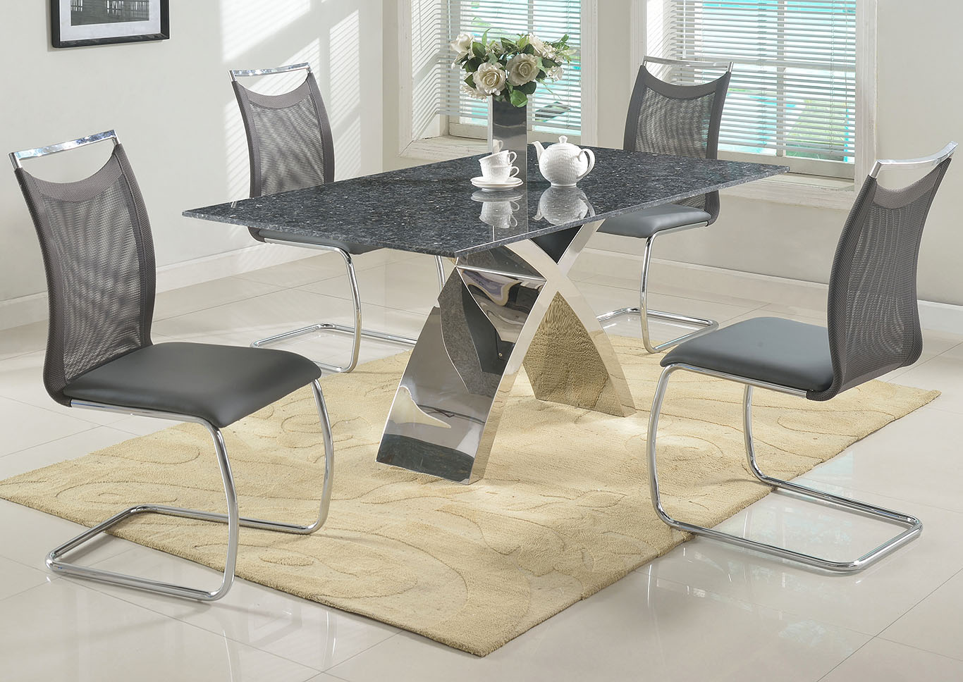 Ingrid Dining Table w/4 Nadine Grey Side Chairs,Chintaly Imports