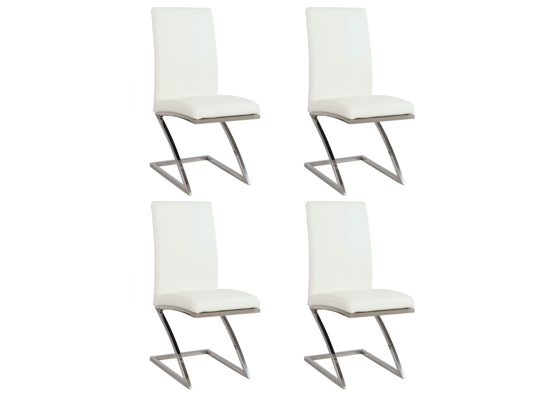 Modern Dining Set with Starphire Glass Table & White Upholstered Chairs,Chintaly Imports