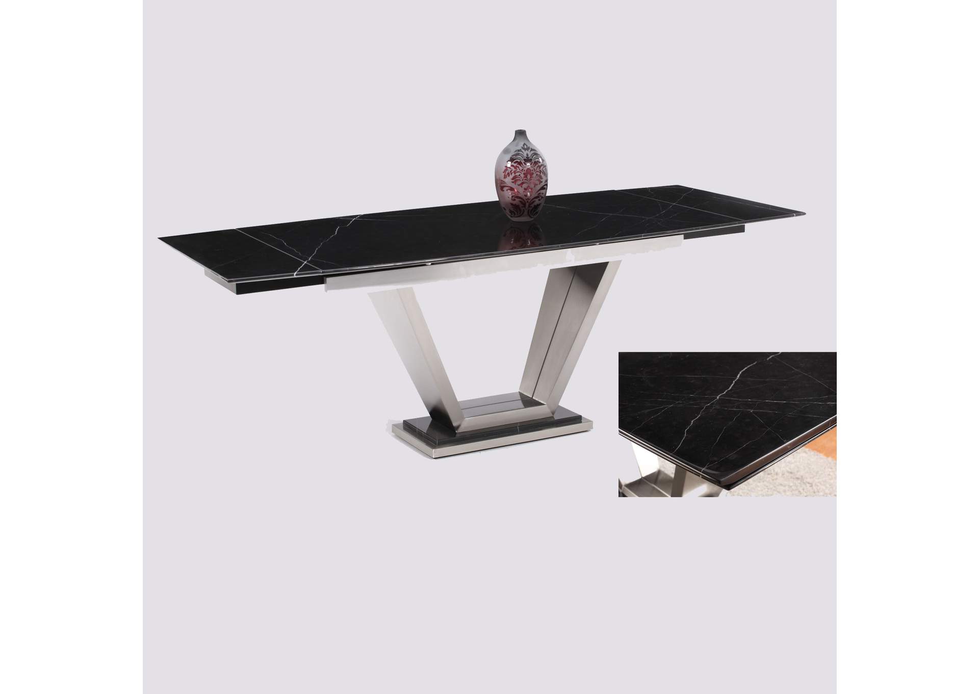 Contemporary Dining Set With Black Marble Table & Z-Shaped Chairs,Chintaly Imports