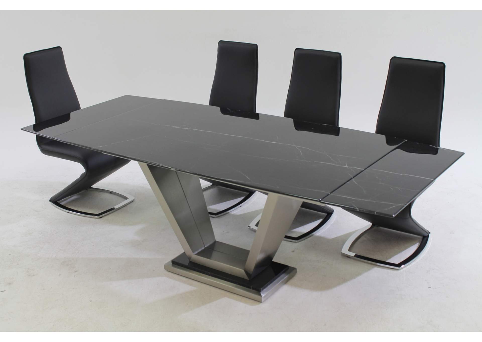 Contemporary Dining Set With Black Marble Table & Z-Shaped Chairs,Chintaly Imports