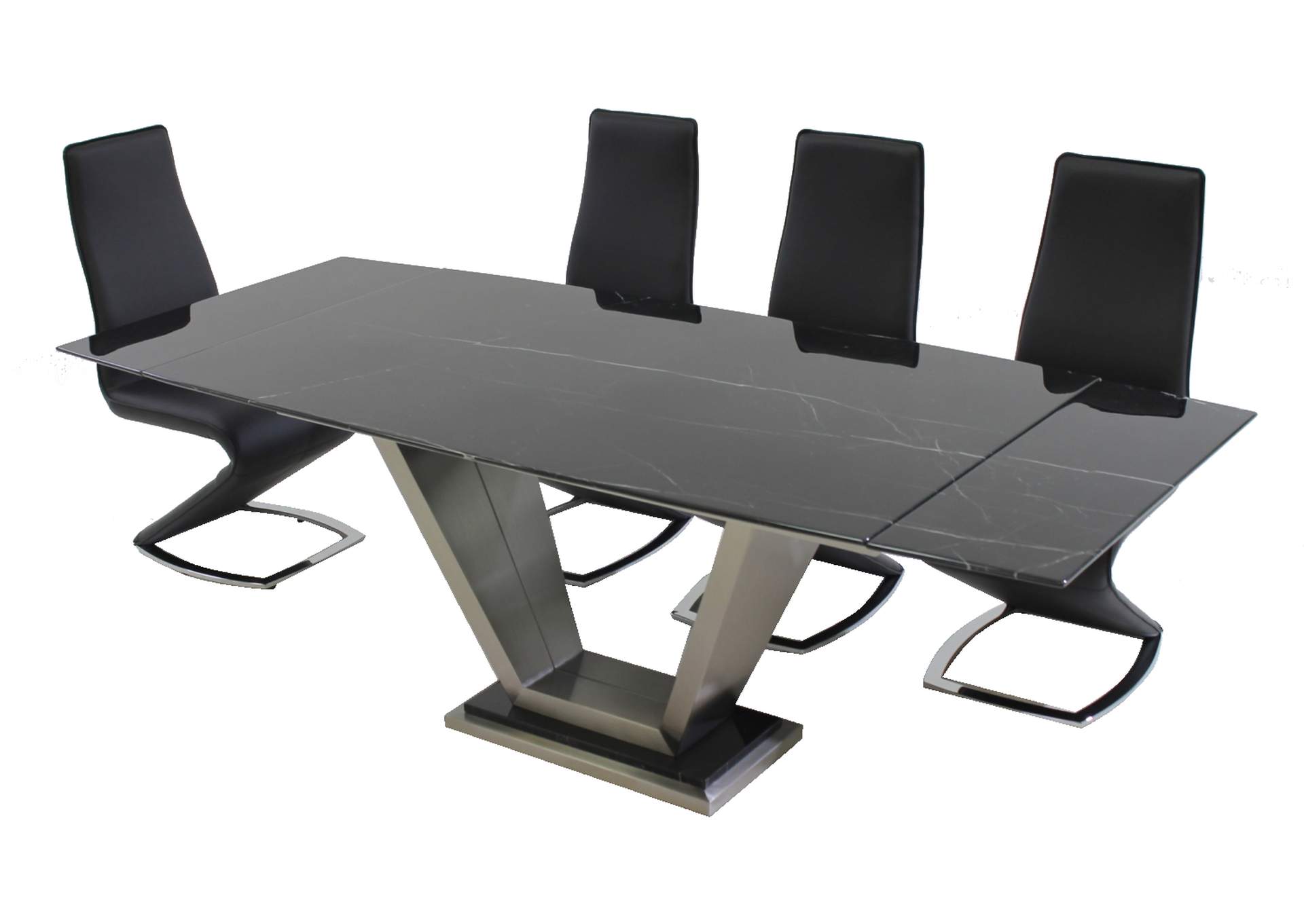 Contemporary Dining Set With Black Marble Table & Z-Shaped Chairs,Chintaly Imports