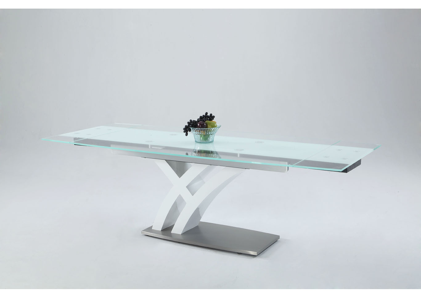 Jillian Starphire Glass - Clear & White Dining Table w/ Self Storing Leaves,Chintaly Imports