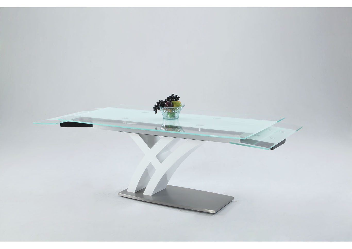 Jillian Starphire Glass - Clear & White Dining Table w/ Self Storing Leaves,Chintaly Imports