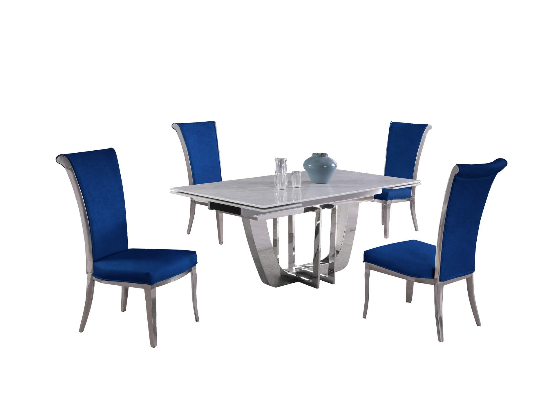 Dining Set With Extendable Carrara Marble Table & 4 High-Back Chairs,Chintaly Imports