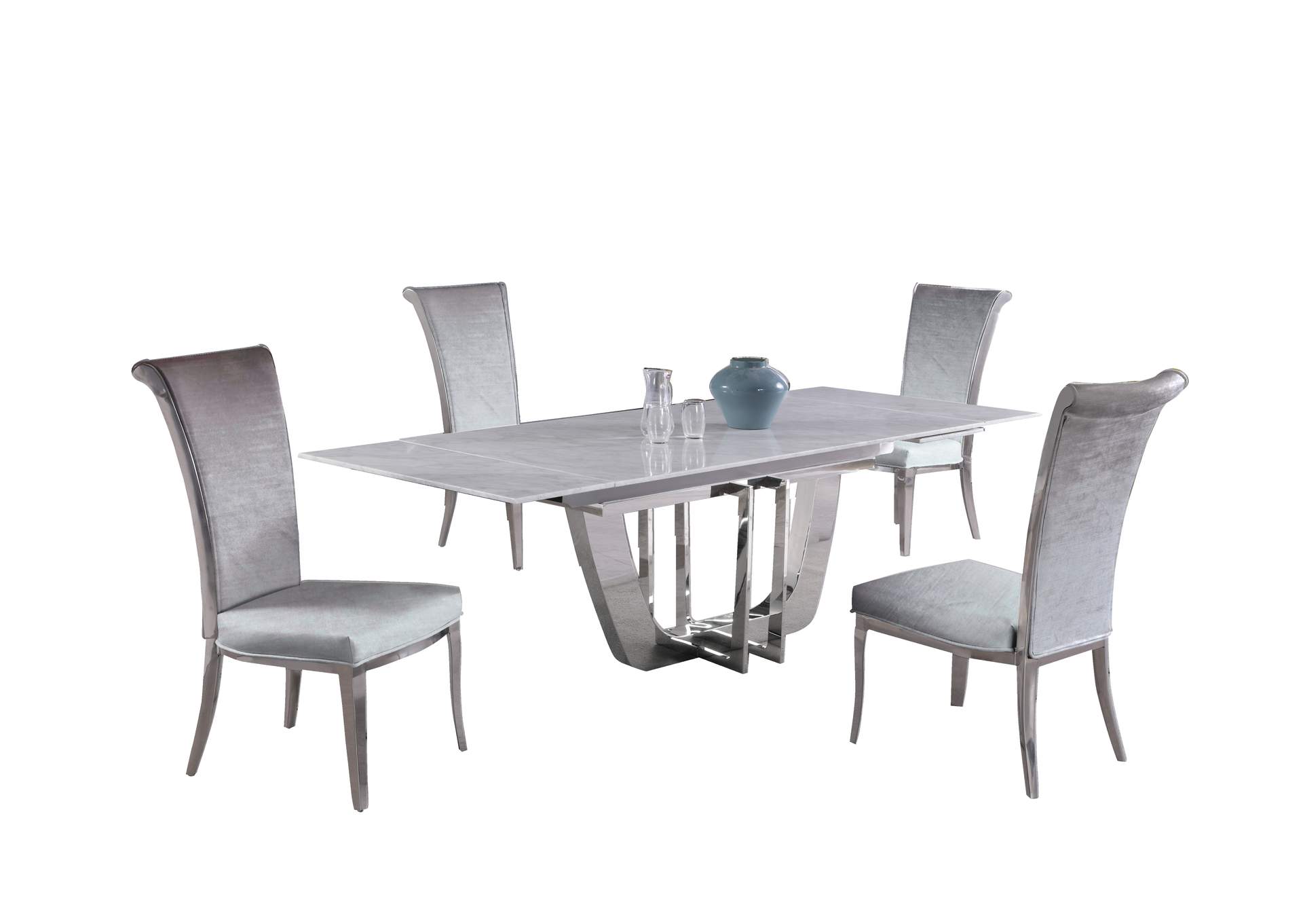 Dining Set With Extendable Carrara Marble Table & 4 High-Back Chairs,Chintaly Imports