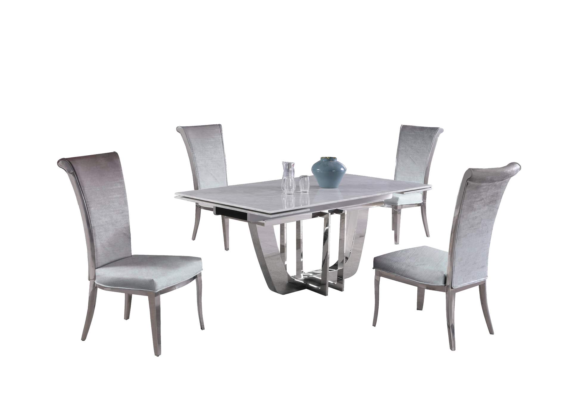 Dining Set With Extendable Carrara Marble Table & 4 High-Back Chairs,Chintaly Imports
