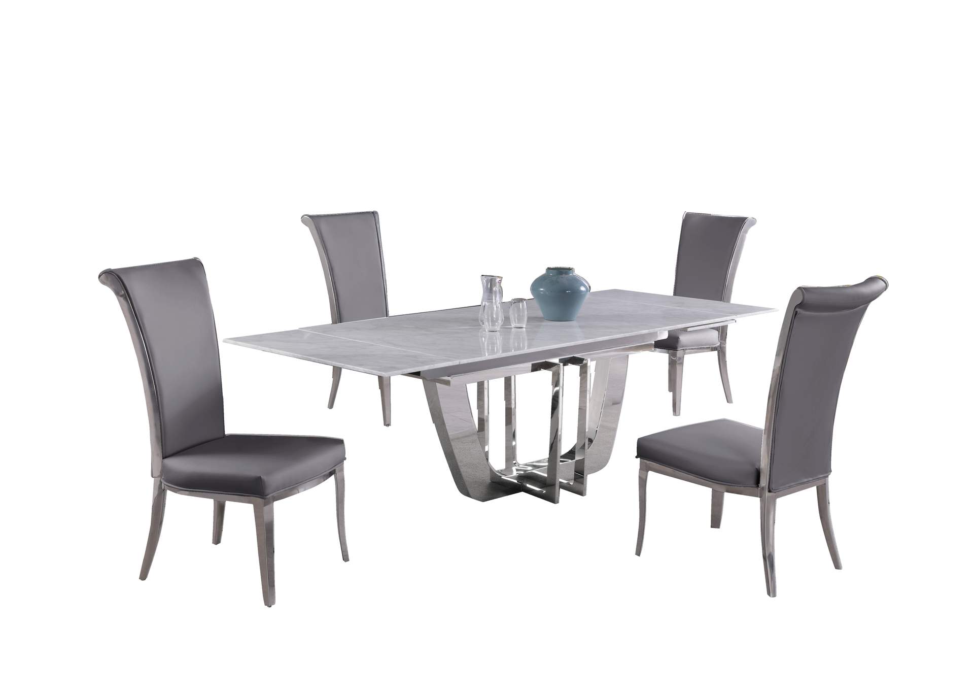 Dining Set With Extendable Carrara Marble Table & 4 High-Back Chairs,Chintaly Imports