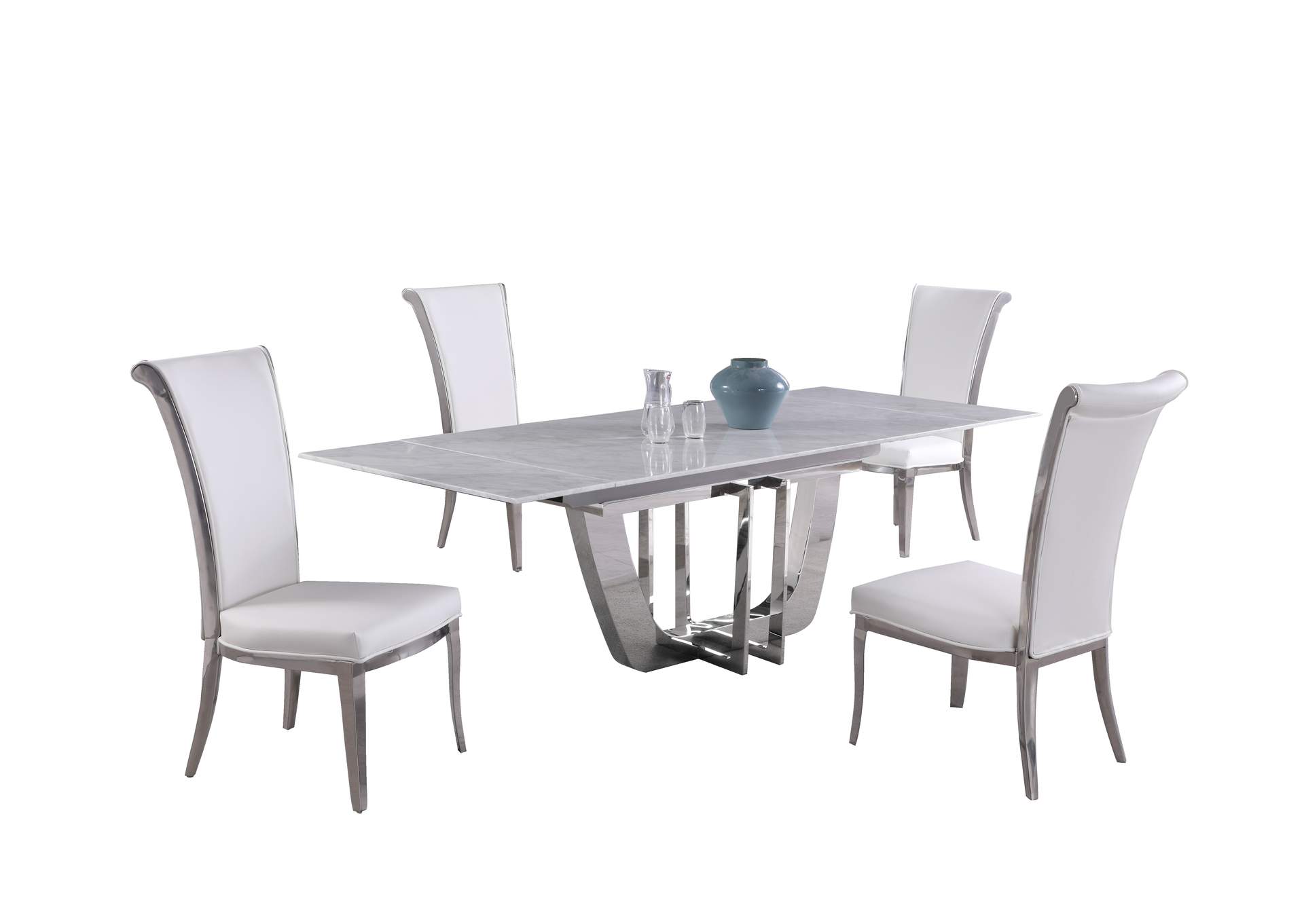 Dining Set With Extendable Carrara Marble Table & 4 High-Back Chairs,Chintaly Imports