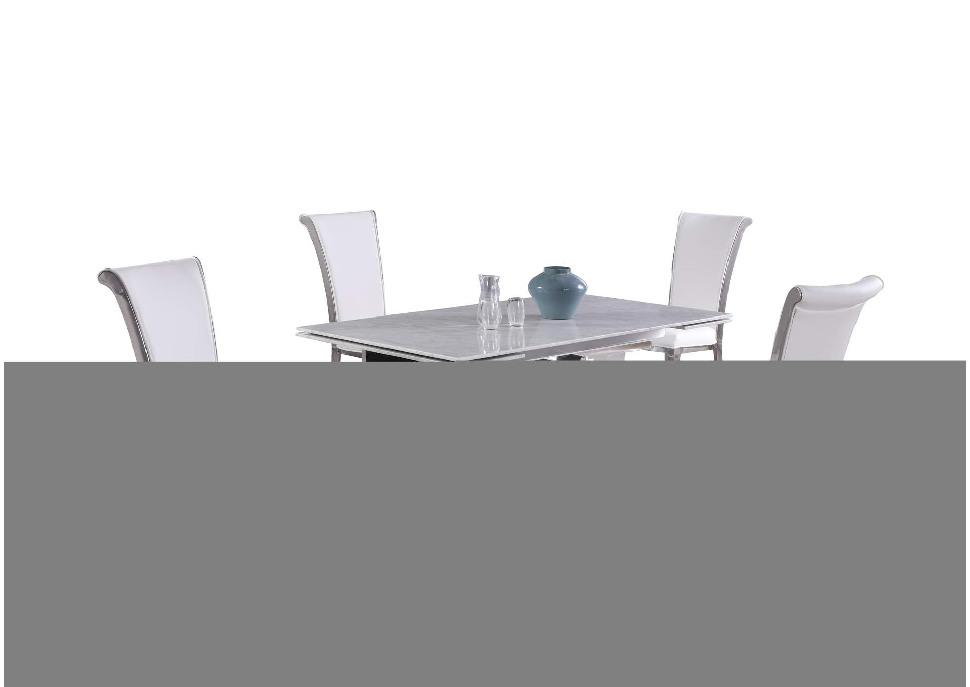 Dining Set With Extendable Carrara Marble Table & 4 High-Back Chairs,Chintaly Imports