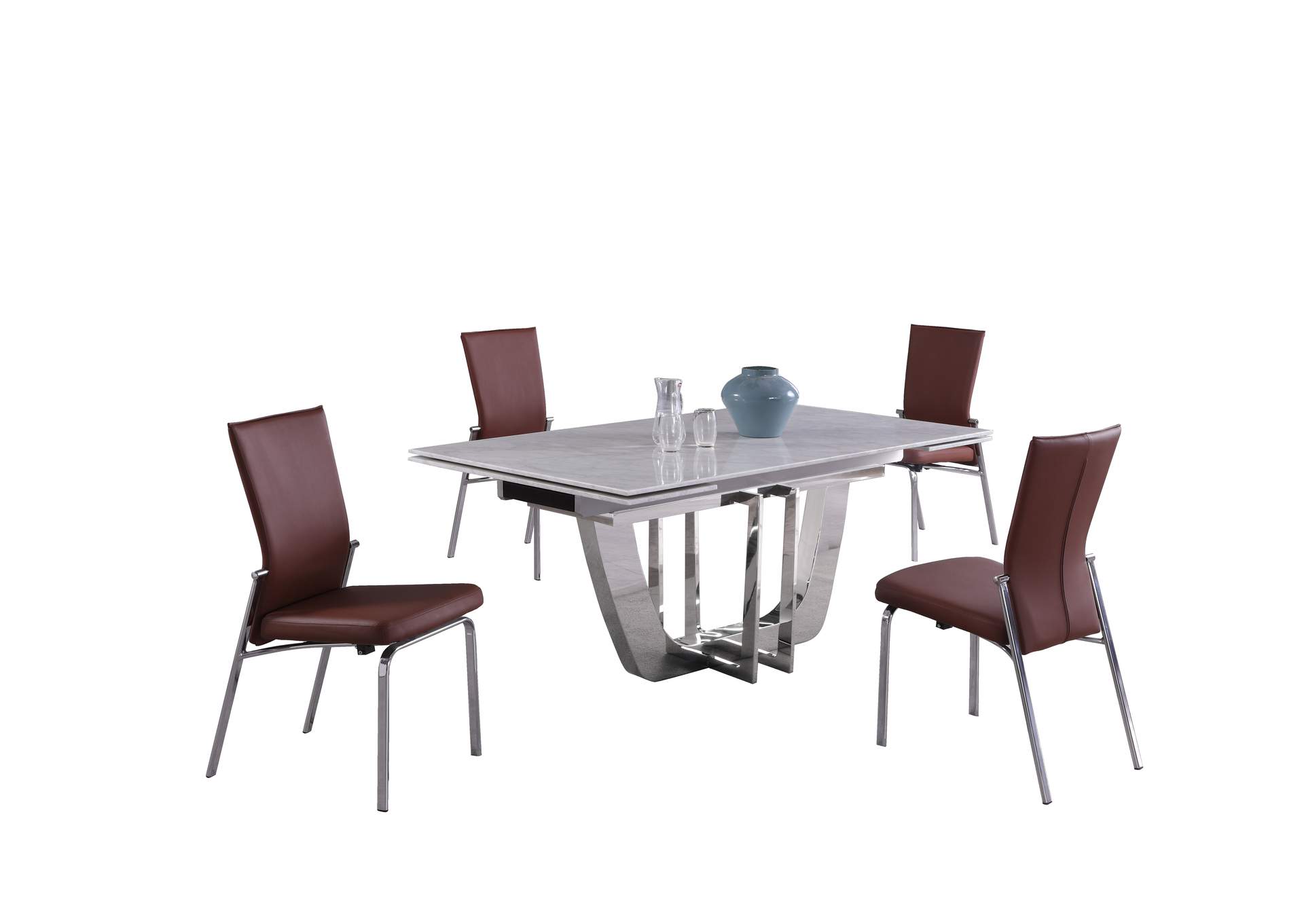 Contemporary Dining Set With Extendable Marble Table & 4 Motion Chairs,Chintaly Imports