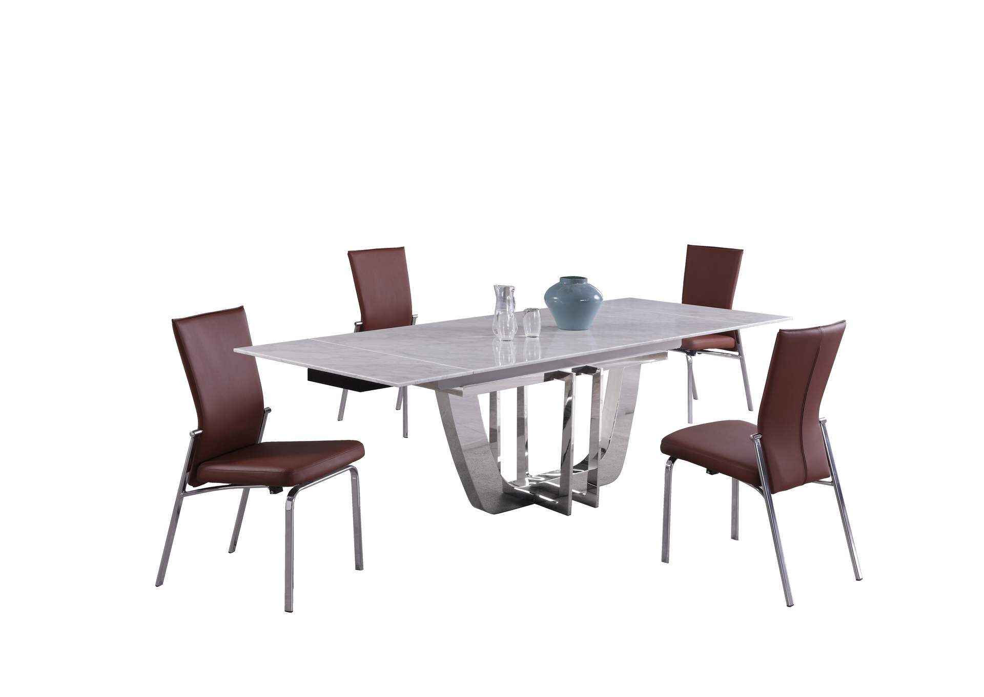 Contemporary Dining Set With Extendable Marble Table & 4 Motion Chairs,Chintaly Imports