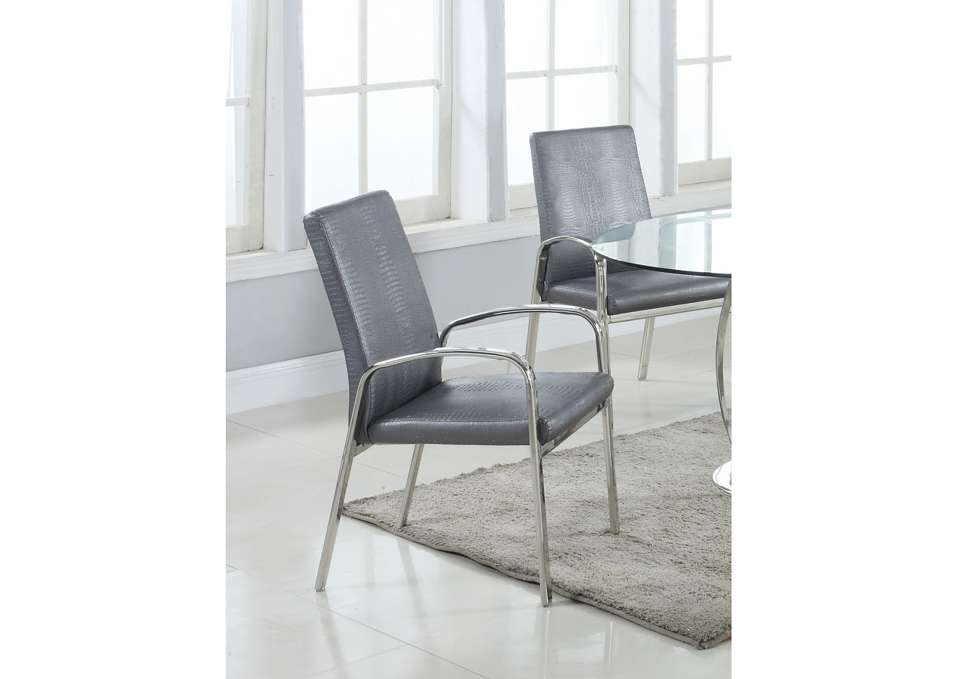 Judith Grey Pattern Upholstered Arm Dining Chair (Set of 2),Chintaly Imports